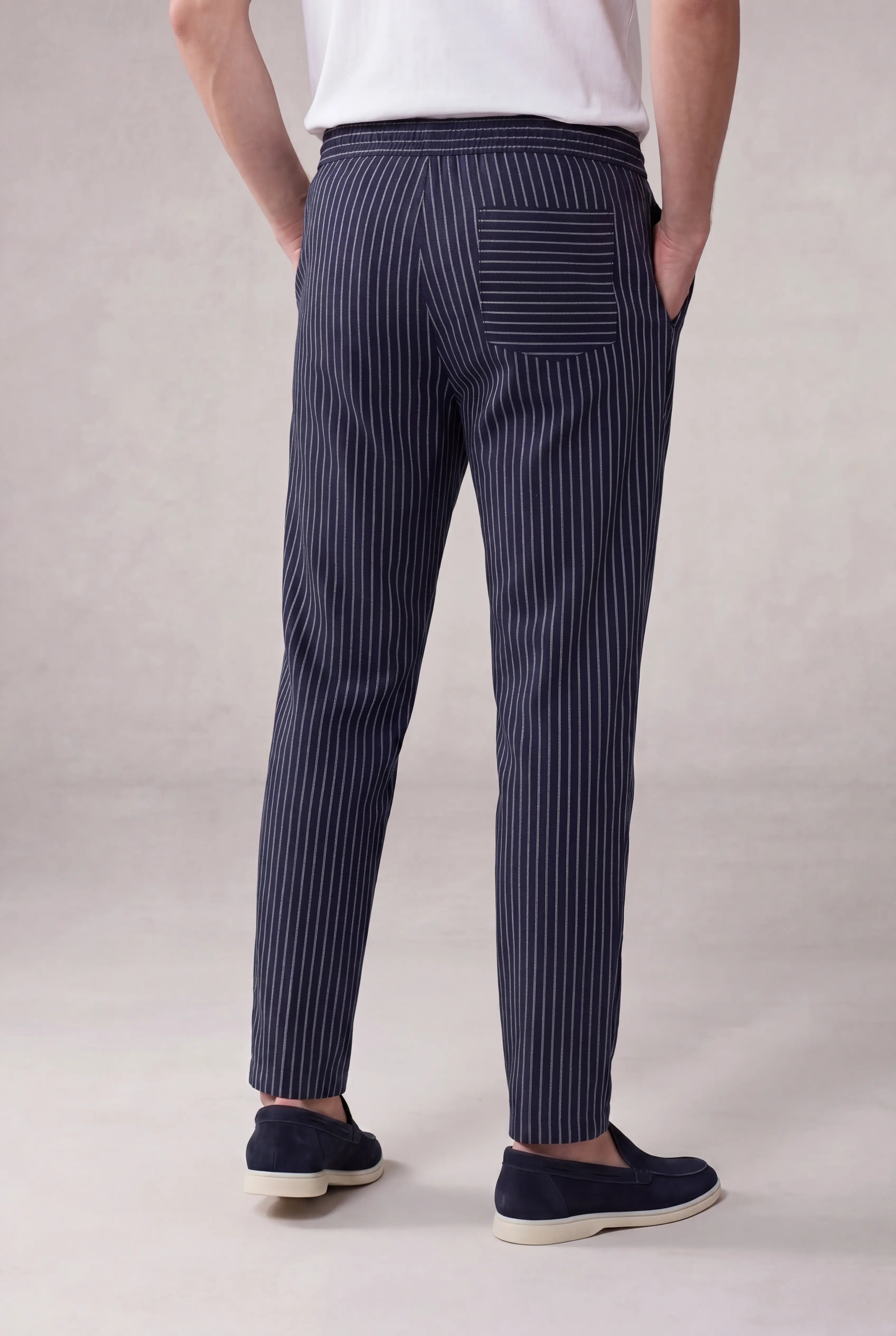 Nervino Striped Linen Trousers Navy