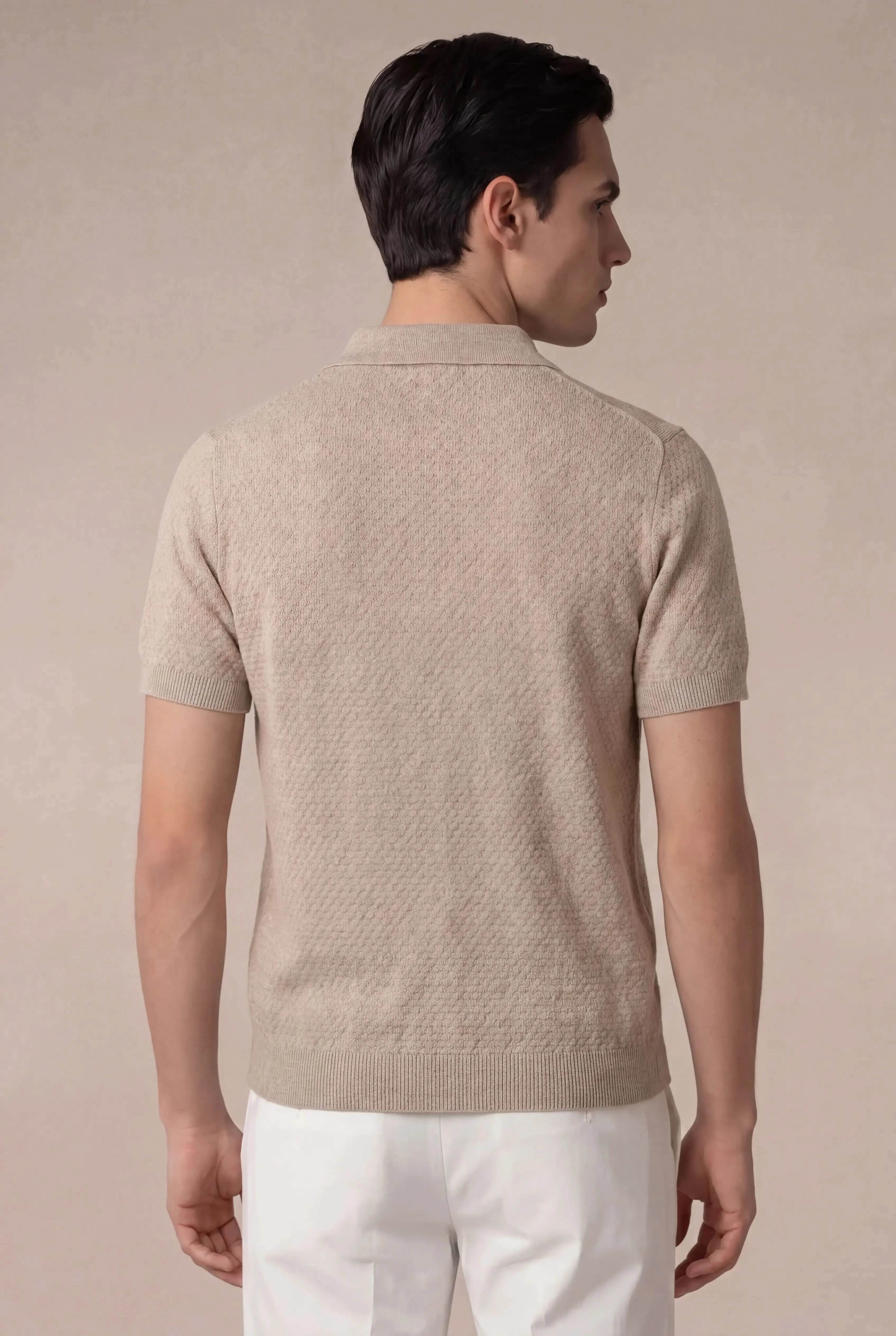 Valdino Textured Knit Polo Camel