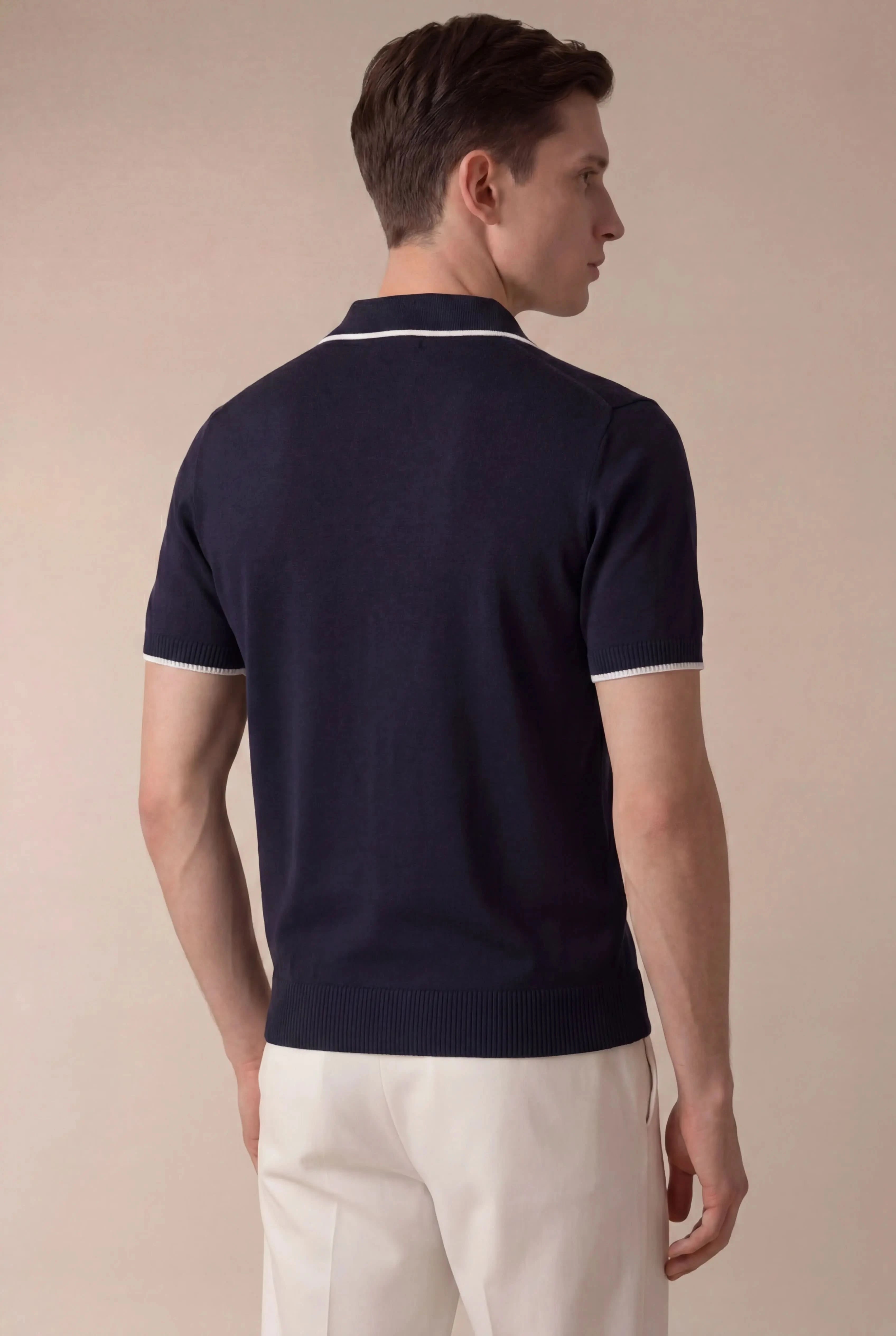 Ostavio Tipped Knit Polo Navy