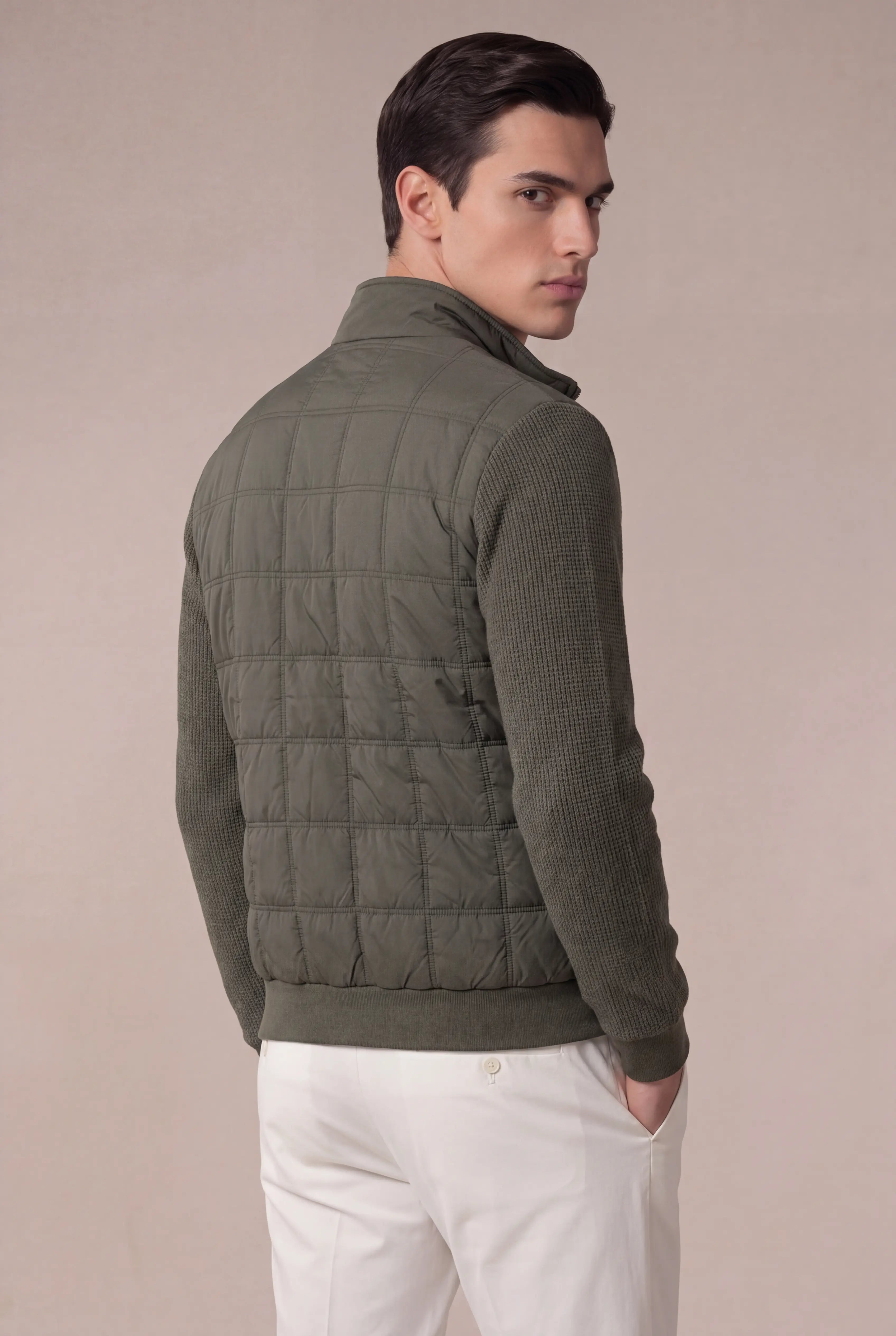 Grendaro Quilted Knit Jacket Olive Green