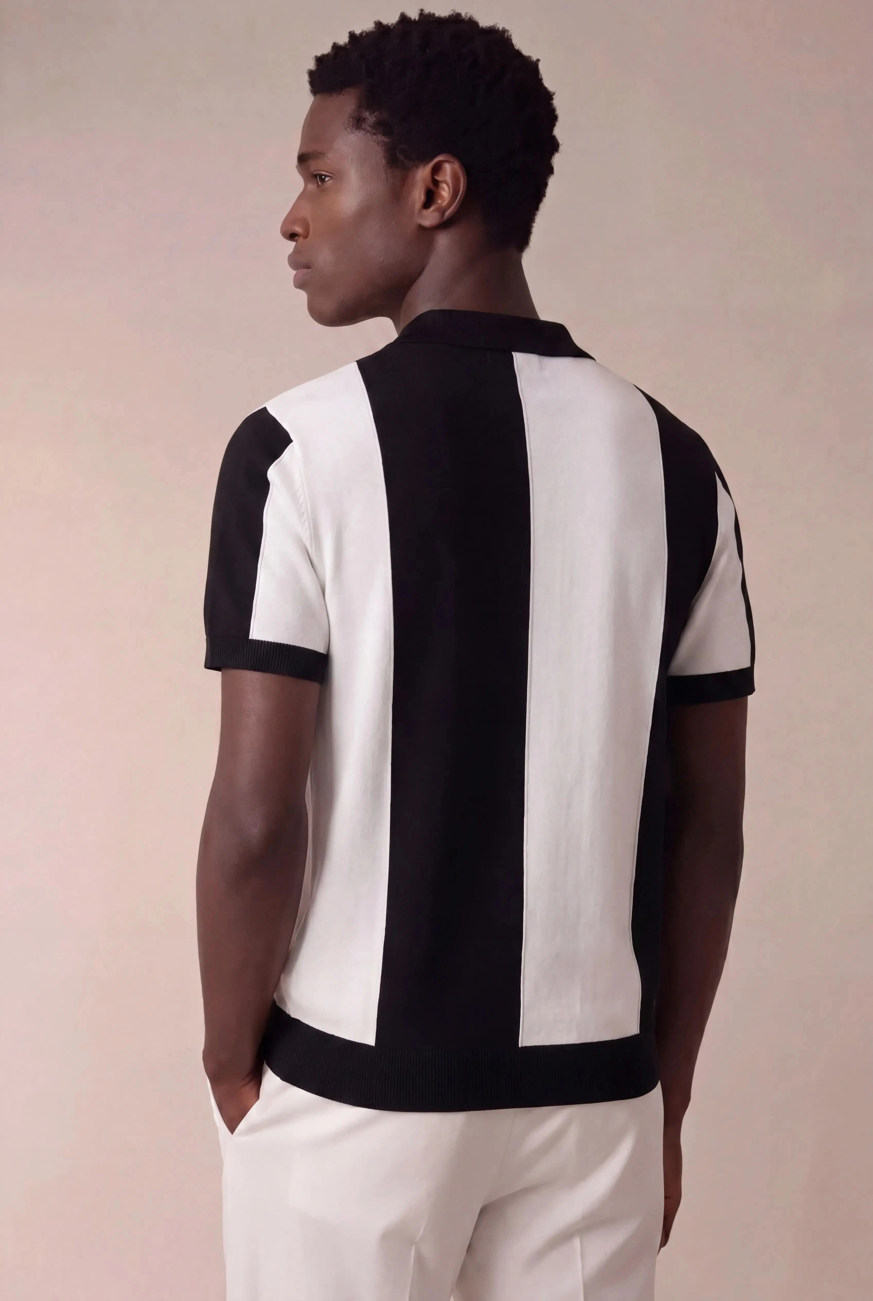 Contaro Colourblock Knit Polo Black