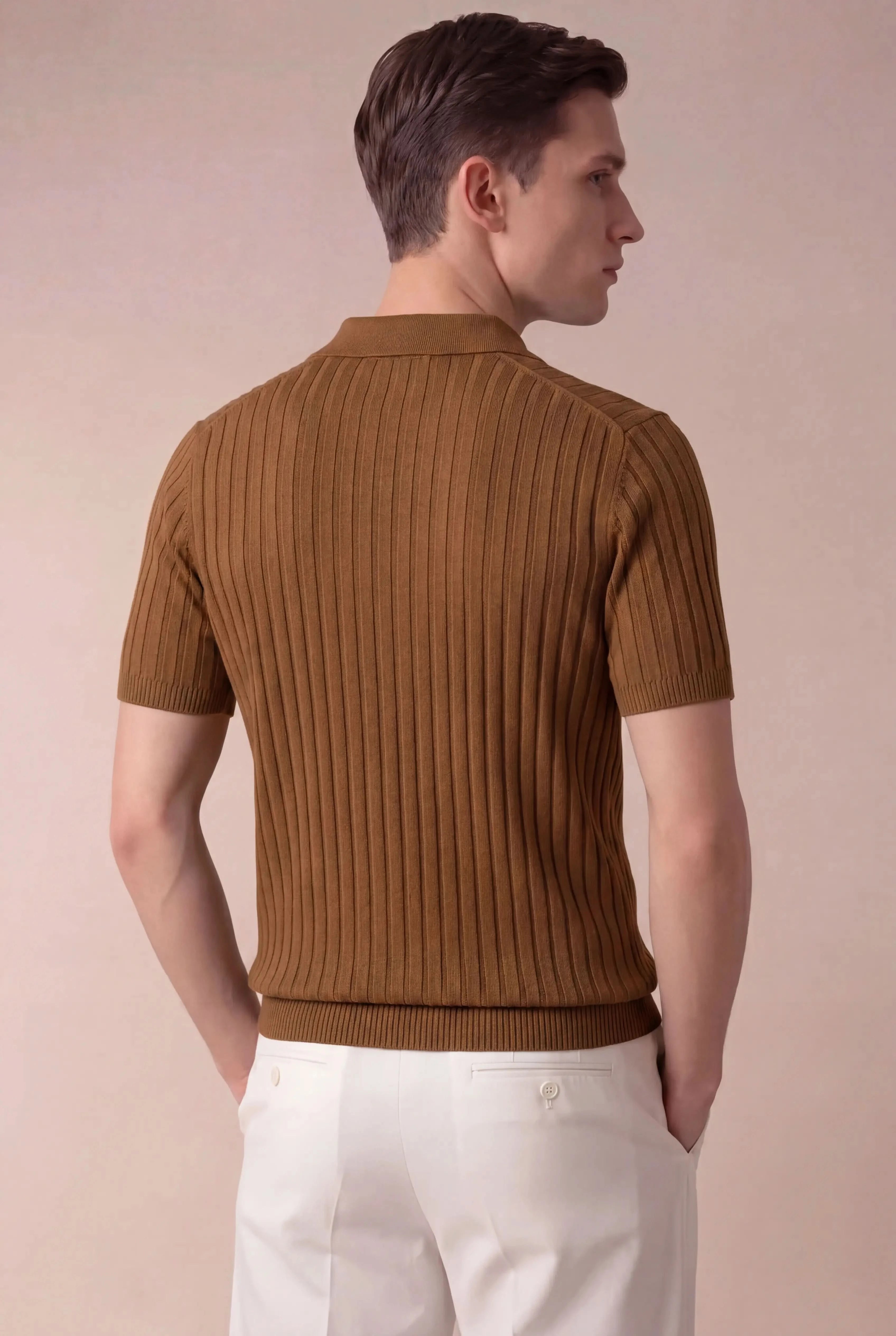 Torrino Ribbed Zip Polo Caramel