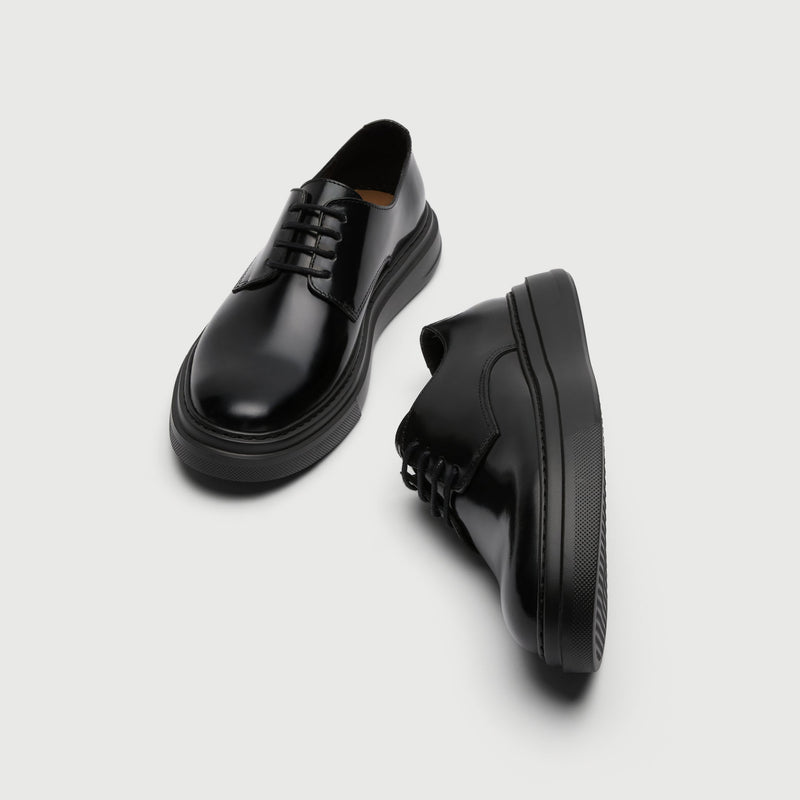 Black Leather Chunky Derby Shoe