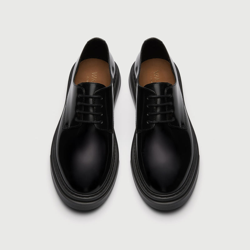 Black Leather Chunky Derby Shoe
