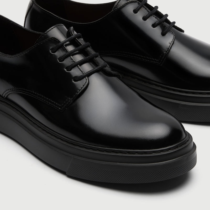Black Leather Chunky Derby Shoe