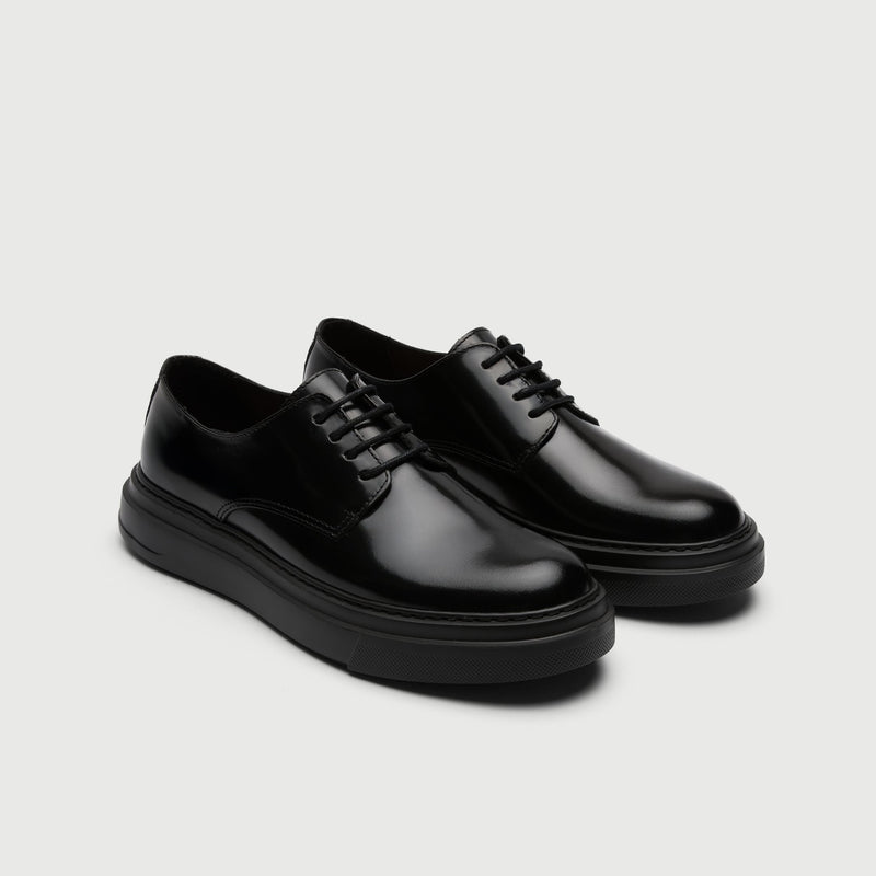Black Leather Chunky Derby Shoe