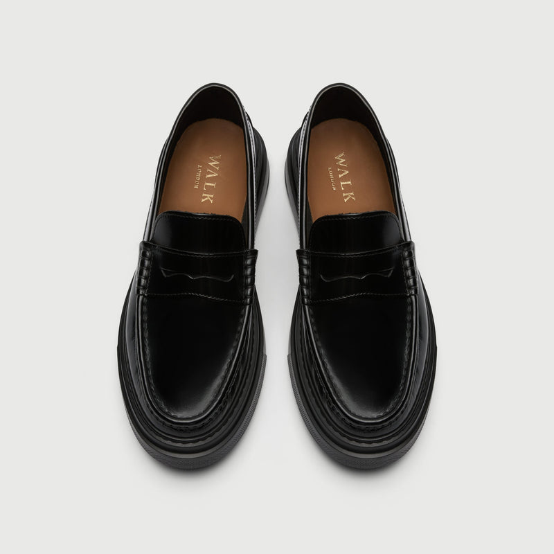Black Leather Chunky Saddle Loafer