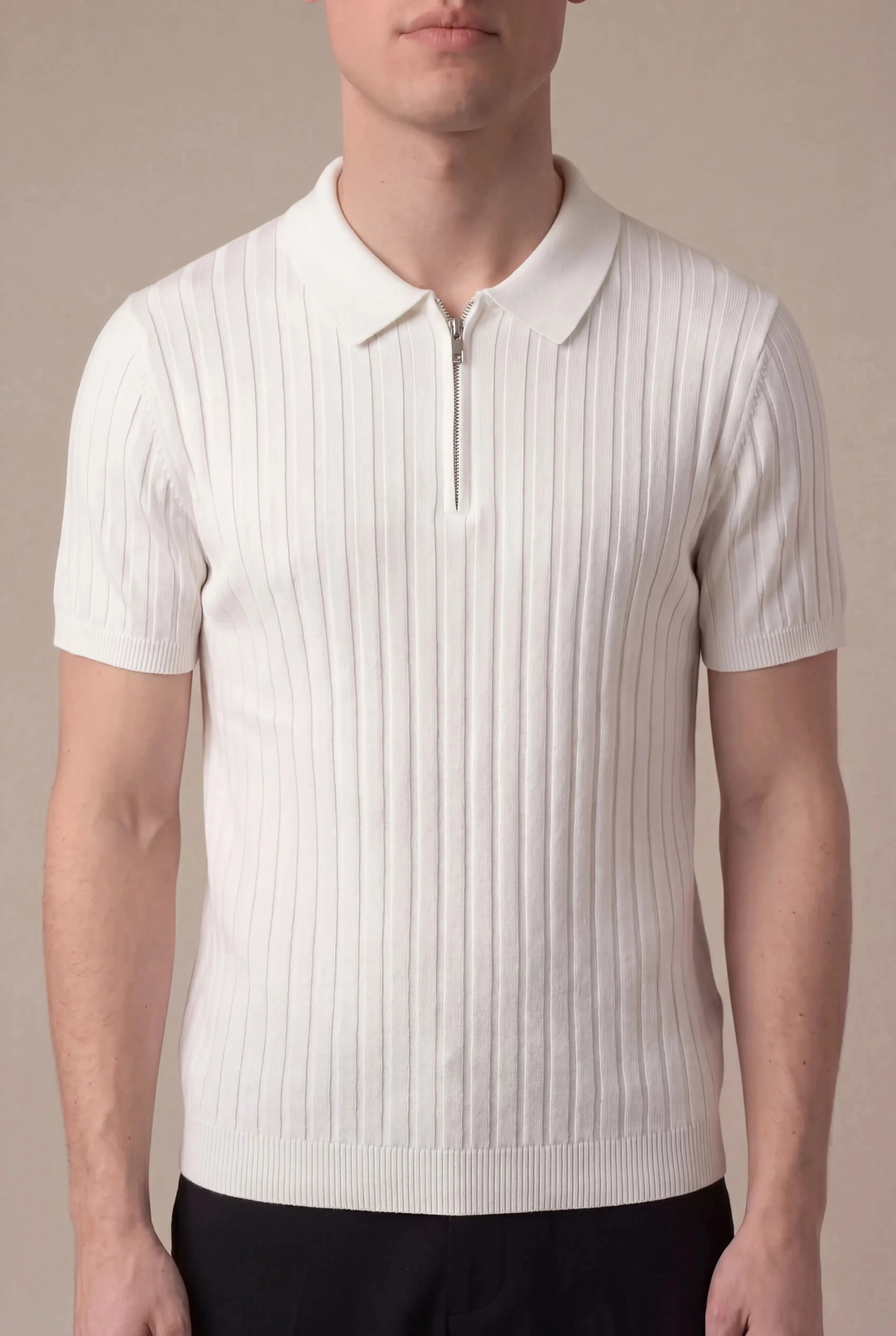 Torrino Ribbed Zip Polo White