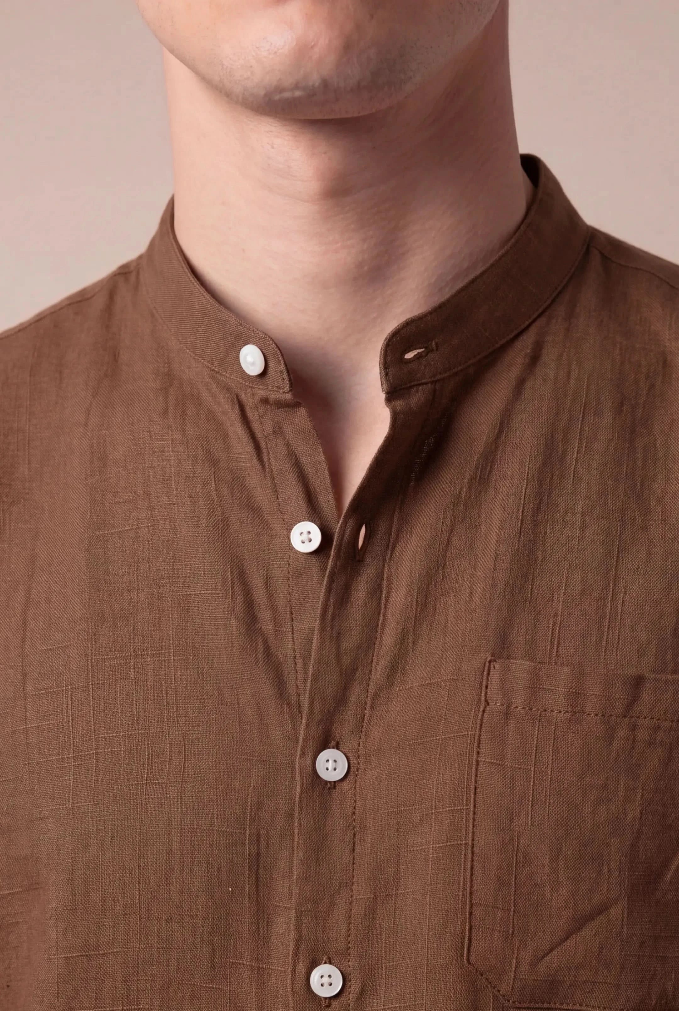 Grenilo Mandarin Shirt Brown