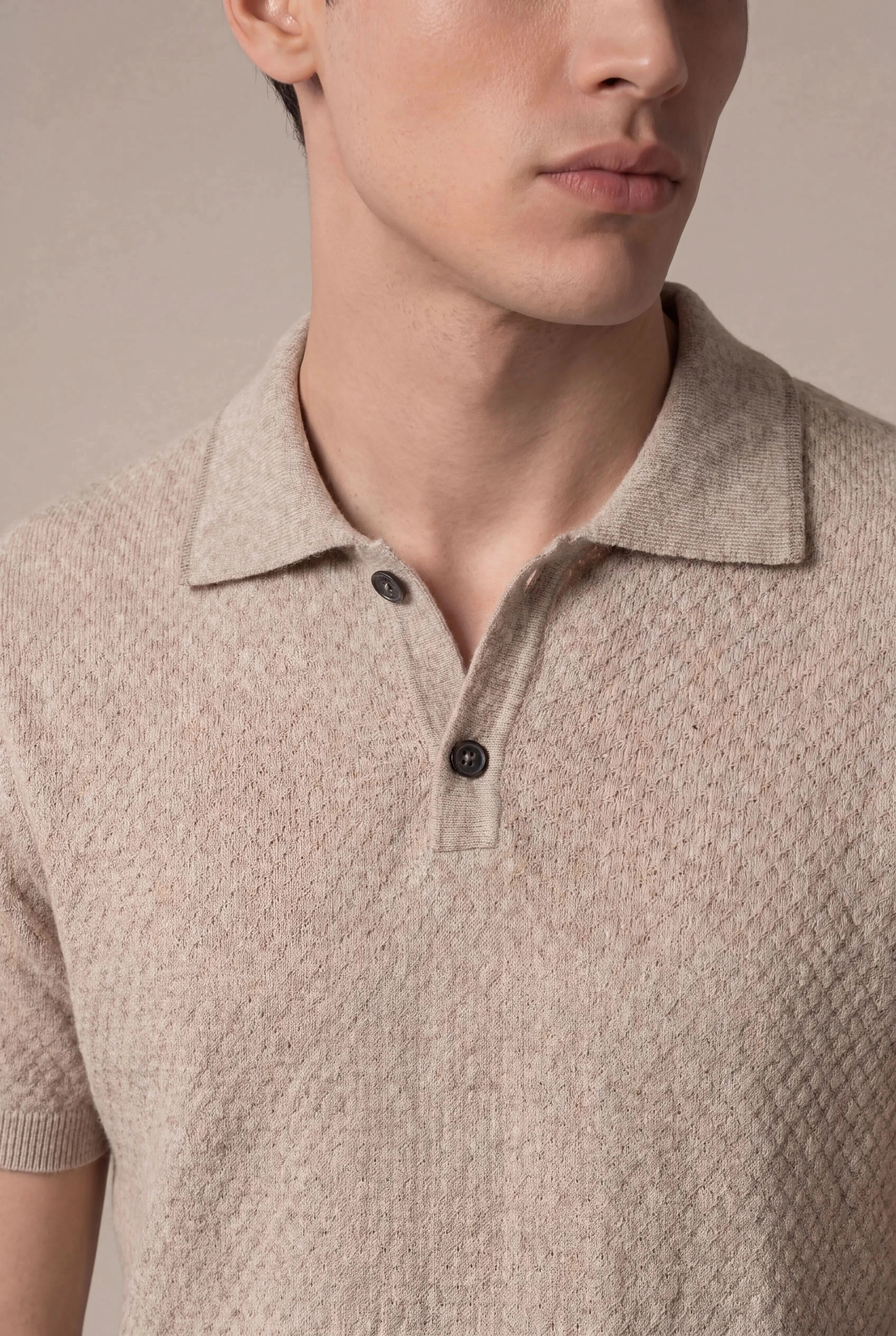 Valdino Textured Knit Polo Camel