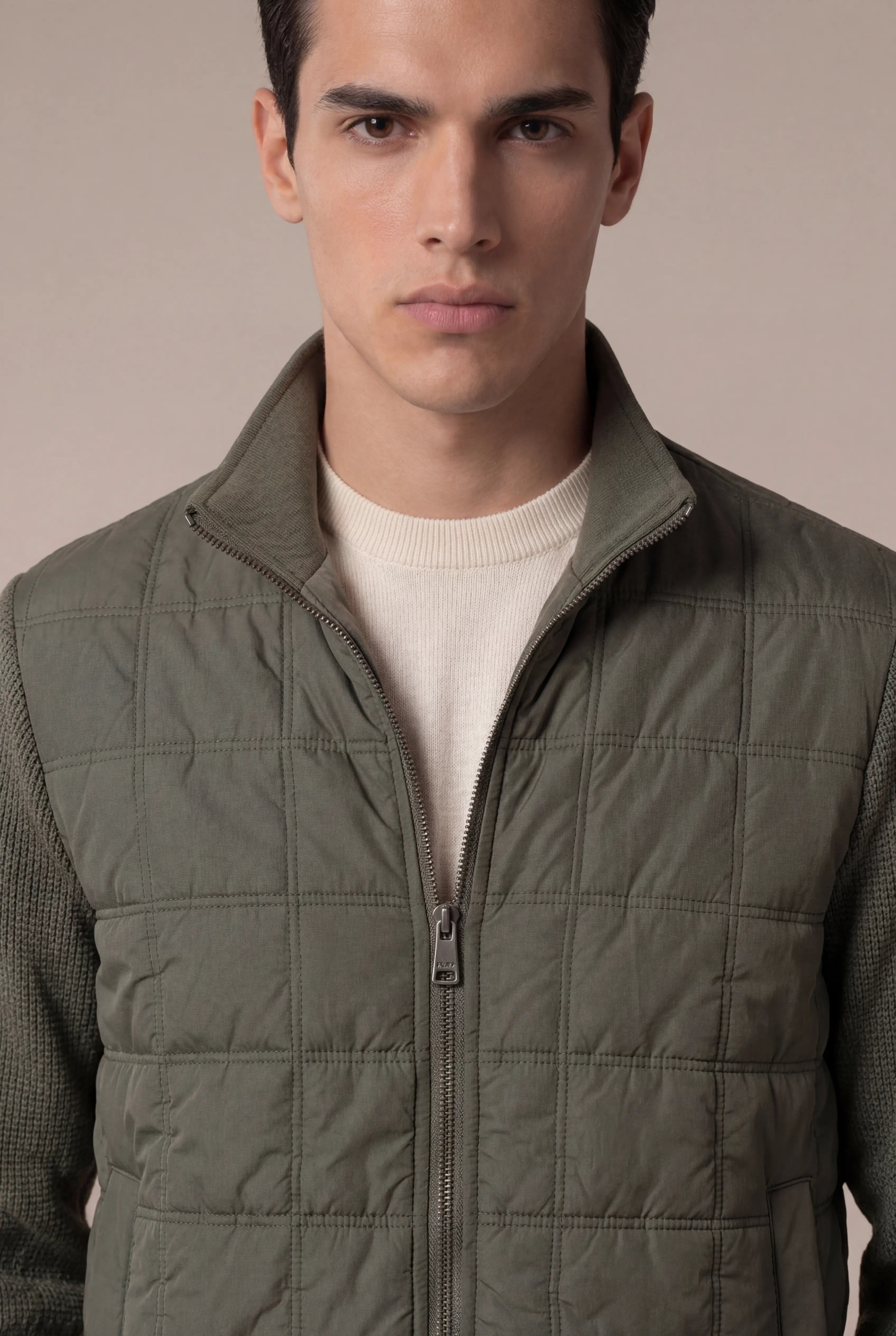 Grendaro Quilted Knit Jacket Olive Green