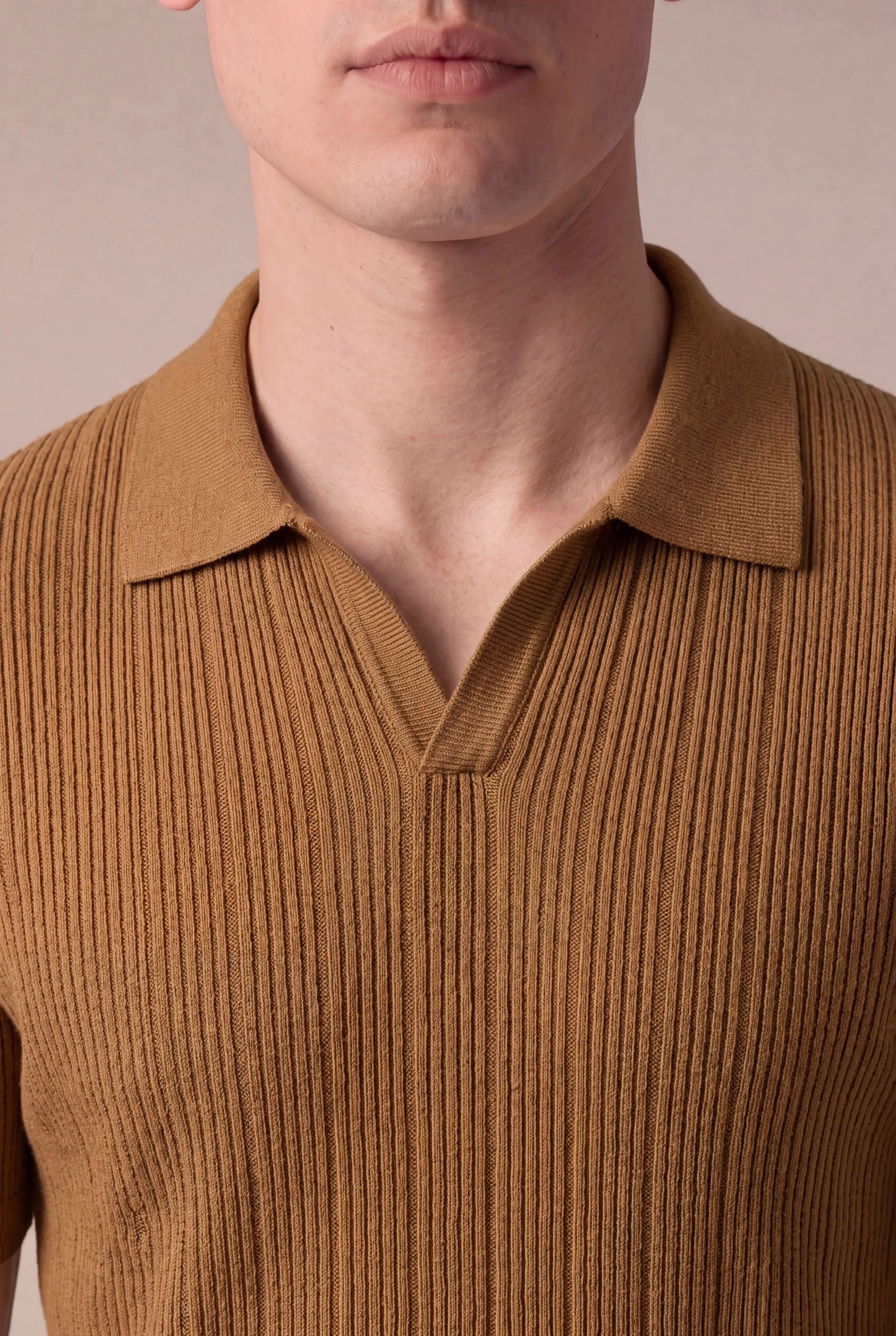 Prentaro Ribbed Knit Polo Caramel
