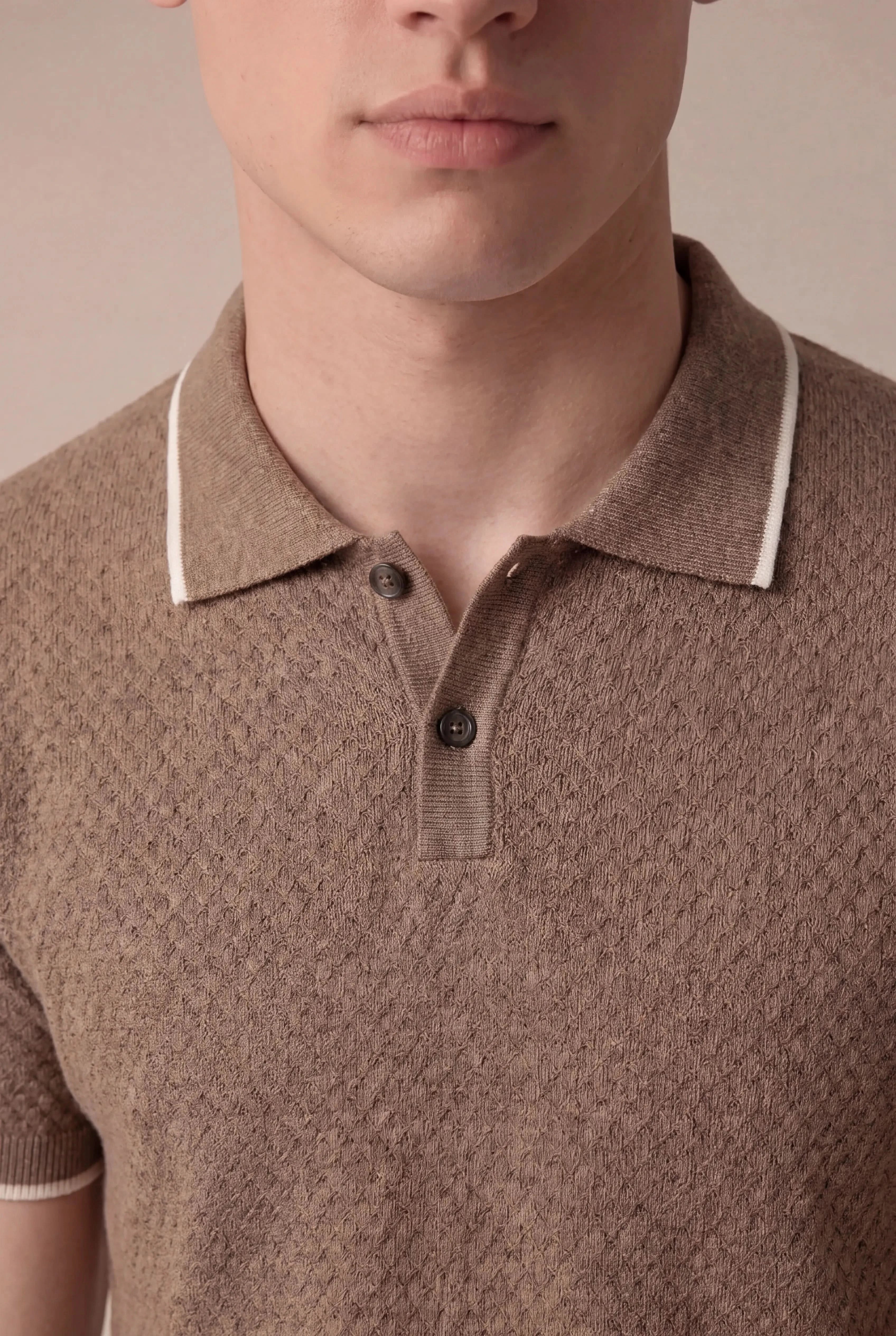 Valdino Textured Knit Polo Mid Camel