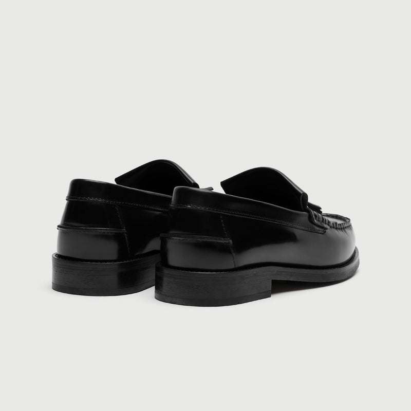 Black Leather Fringe Tassel Loafer