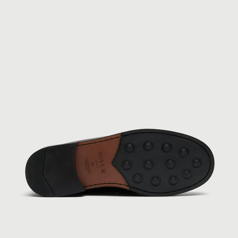 Black Leather Fringe Tassel Loafer