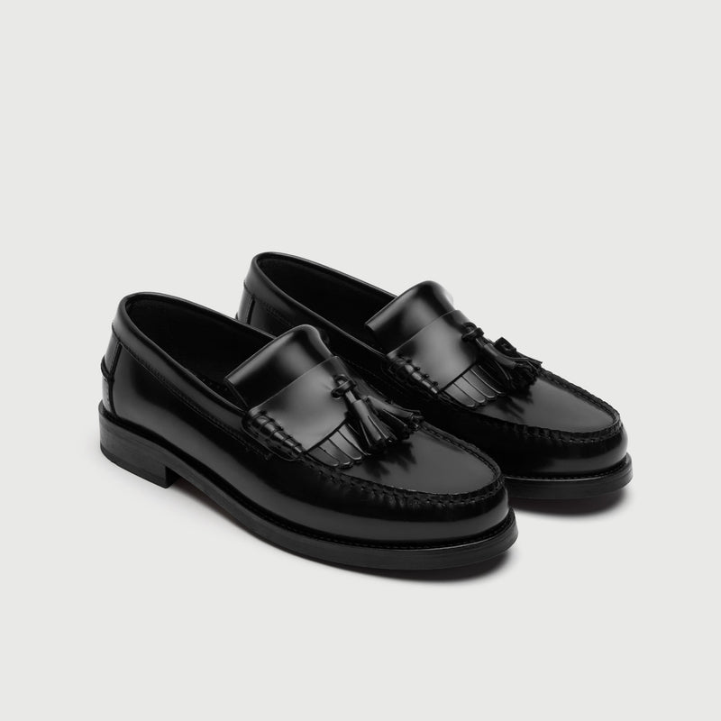 Black Leather Fringe Tassel Loafer