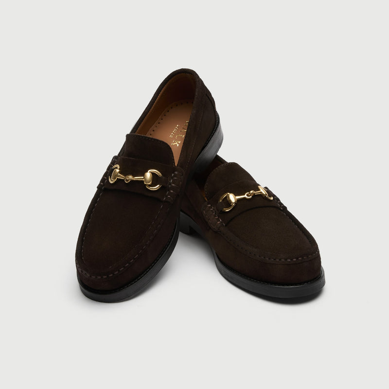 Brown Suède Horse Bit Loafer