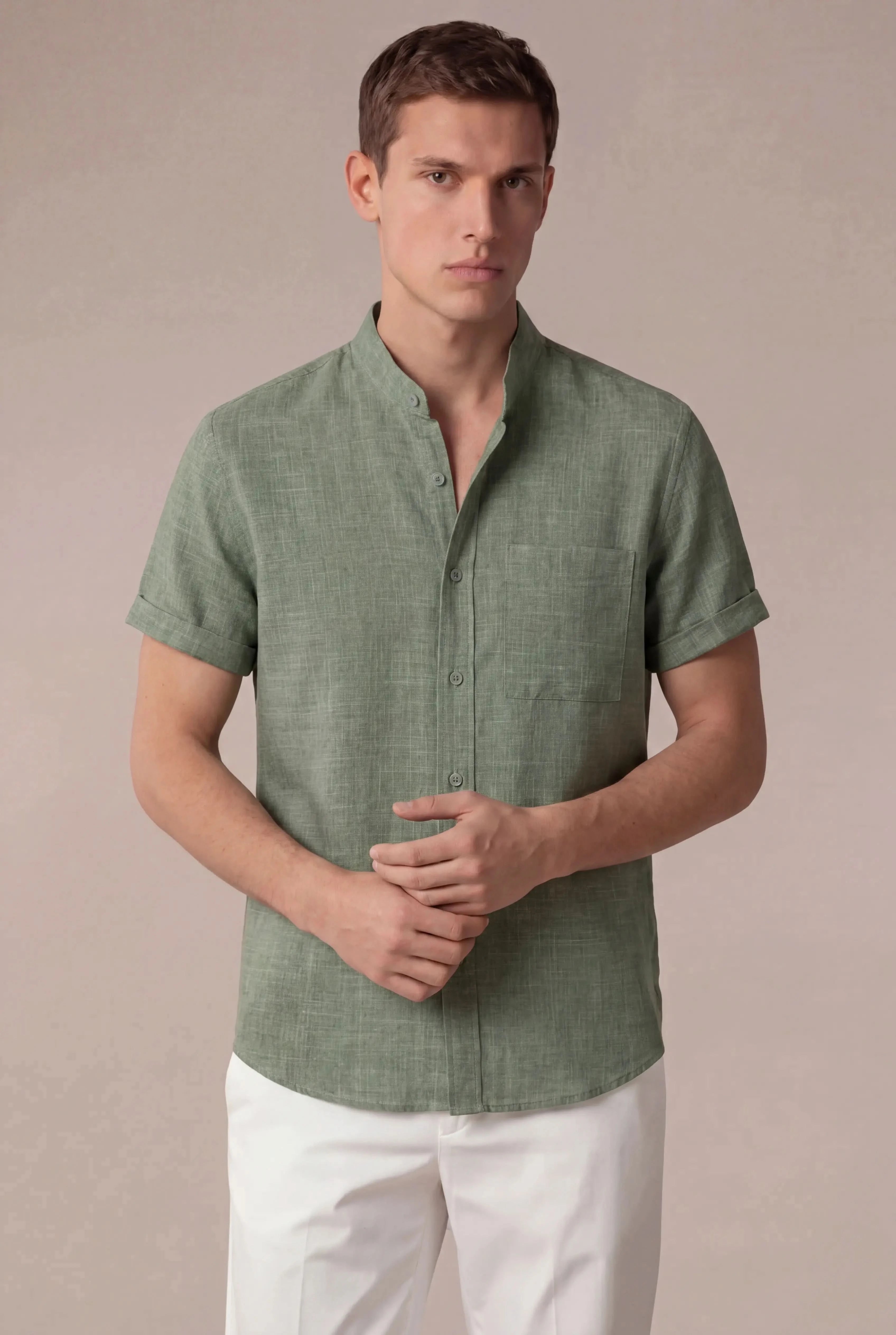 Brentelo Mandarin Shirt Green