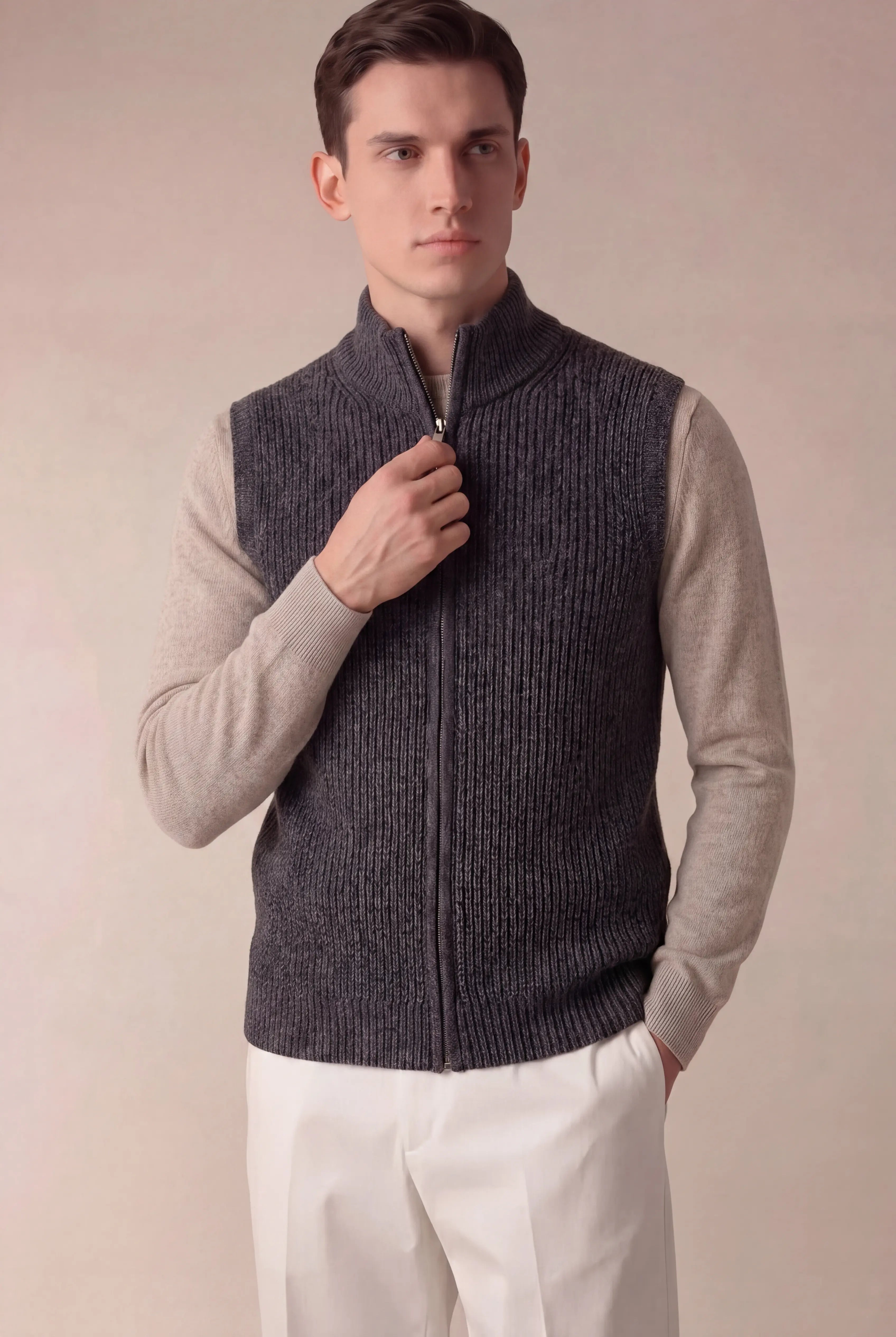 Grendaro Merino Knit Vest Dark Grey