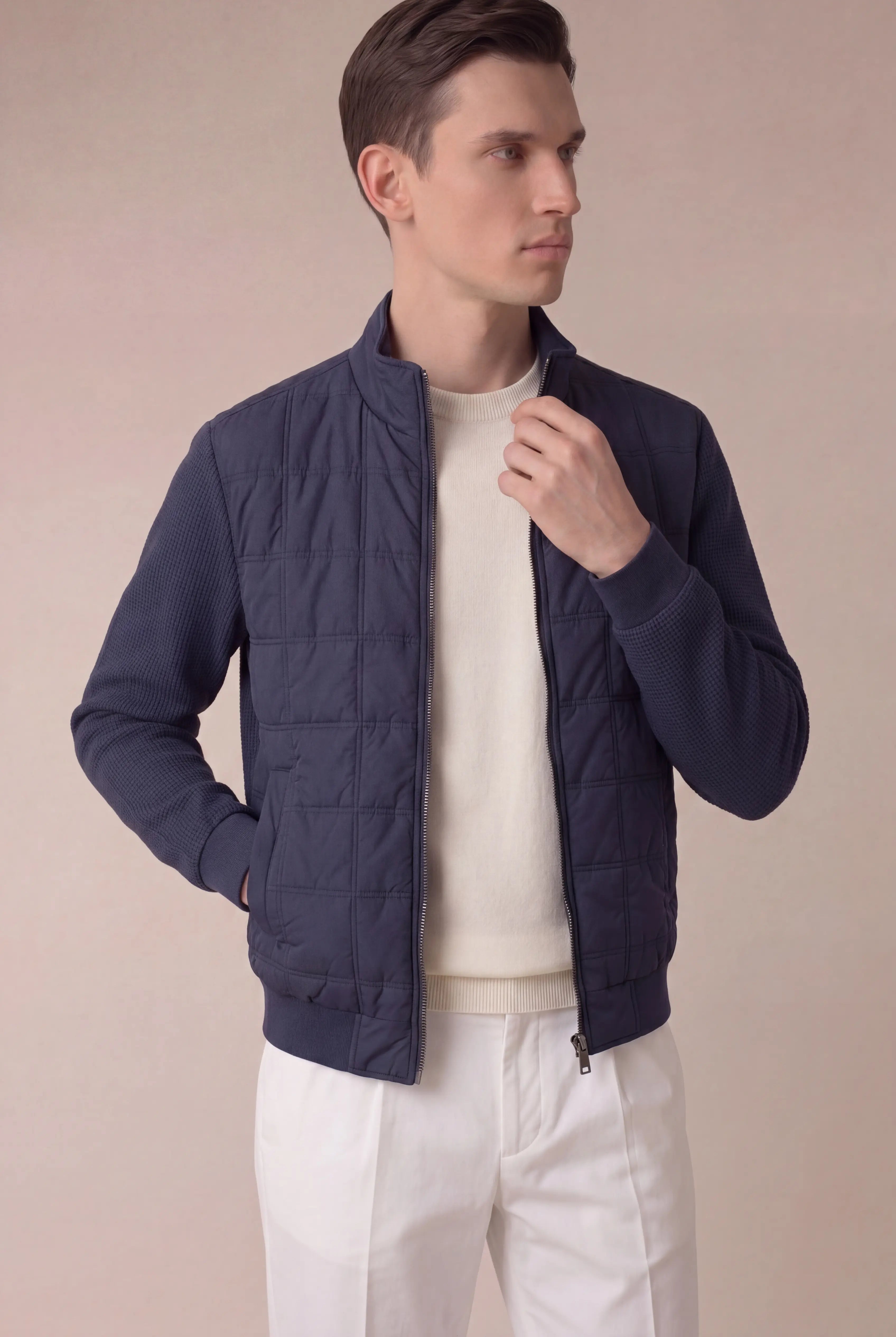 Grendaro Quilted Knit Jacket Navy