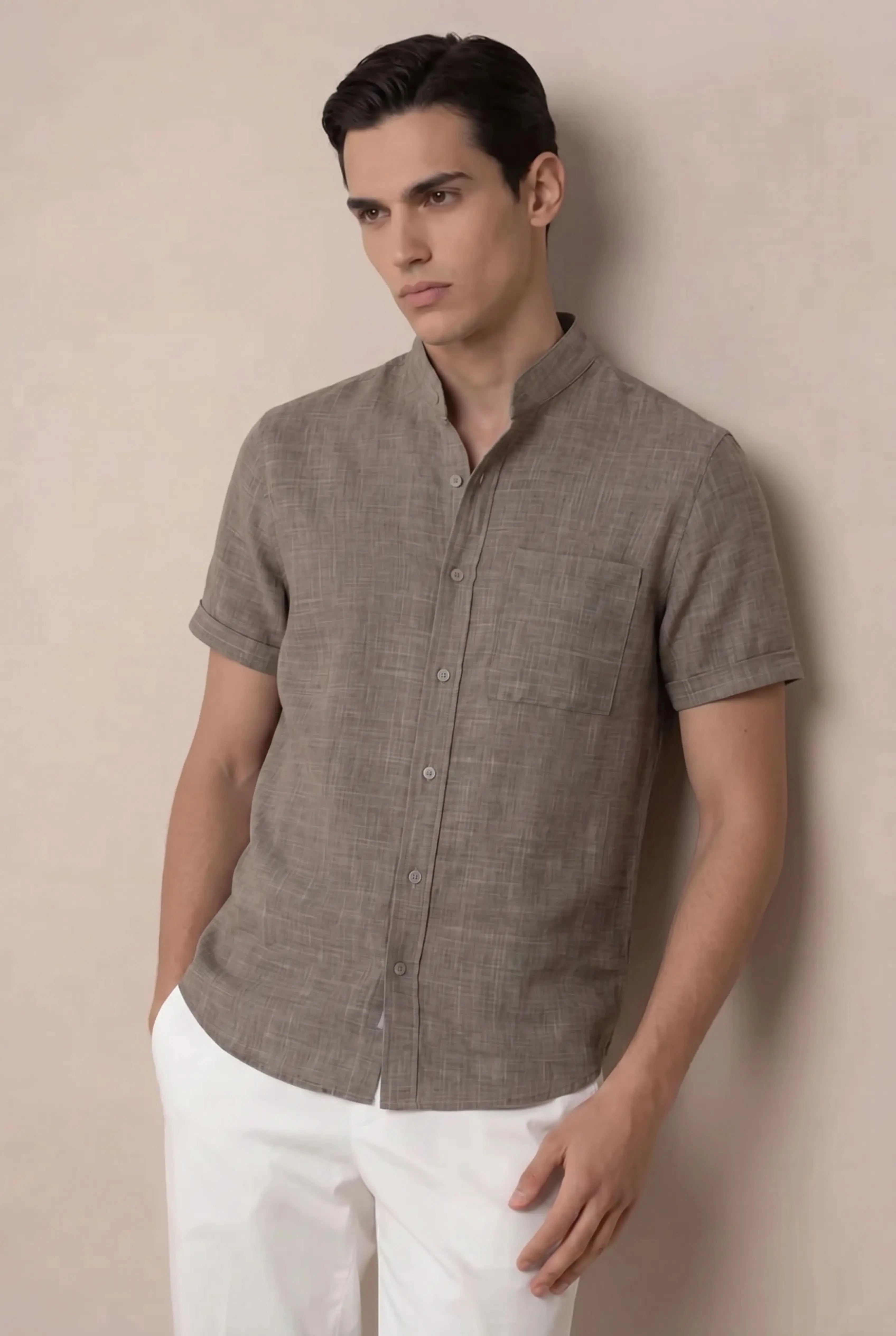 Brentelo Mandarin Shirt Brown