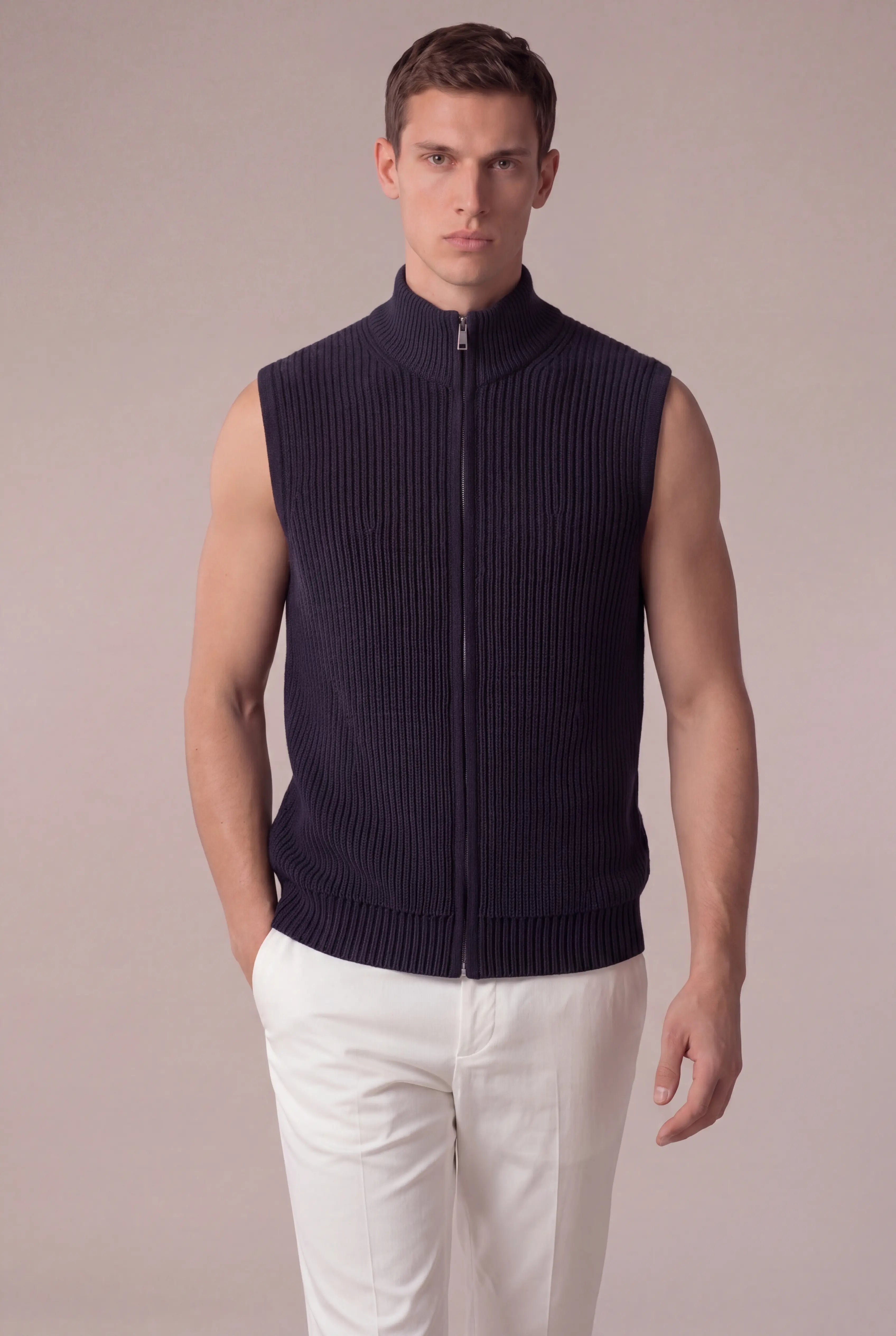 Grendaro Merino Knit Vest Navy