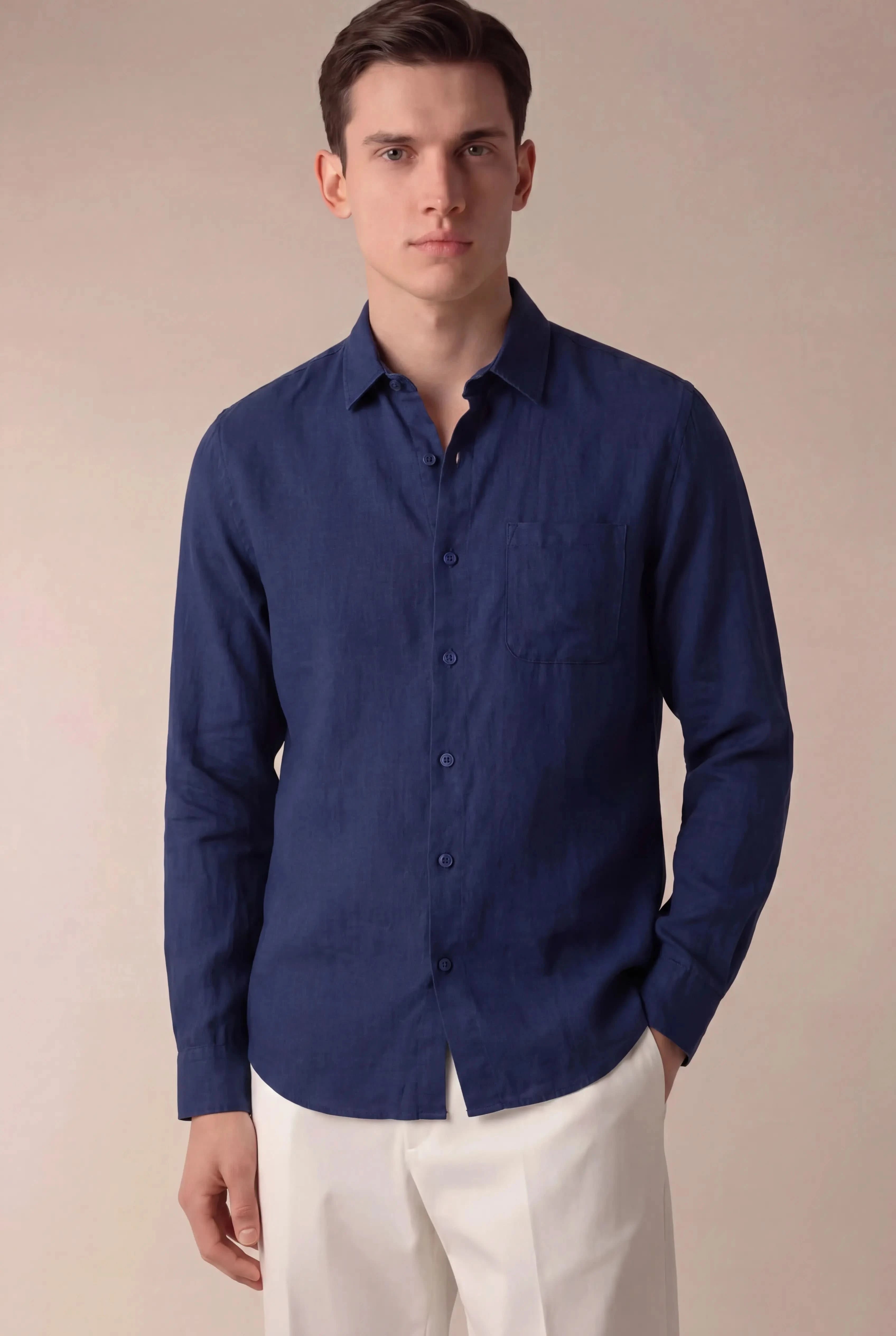 Parvino Linen Shirt Navy