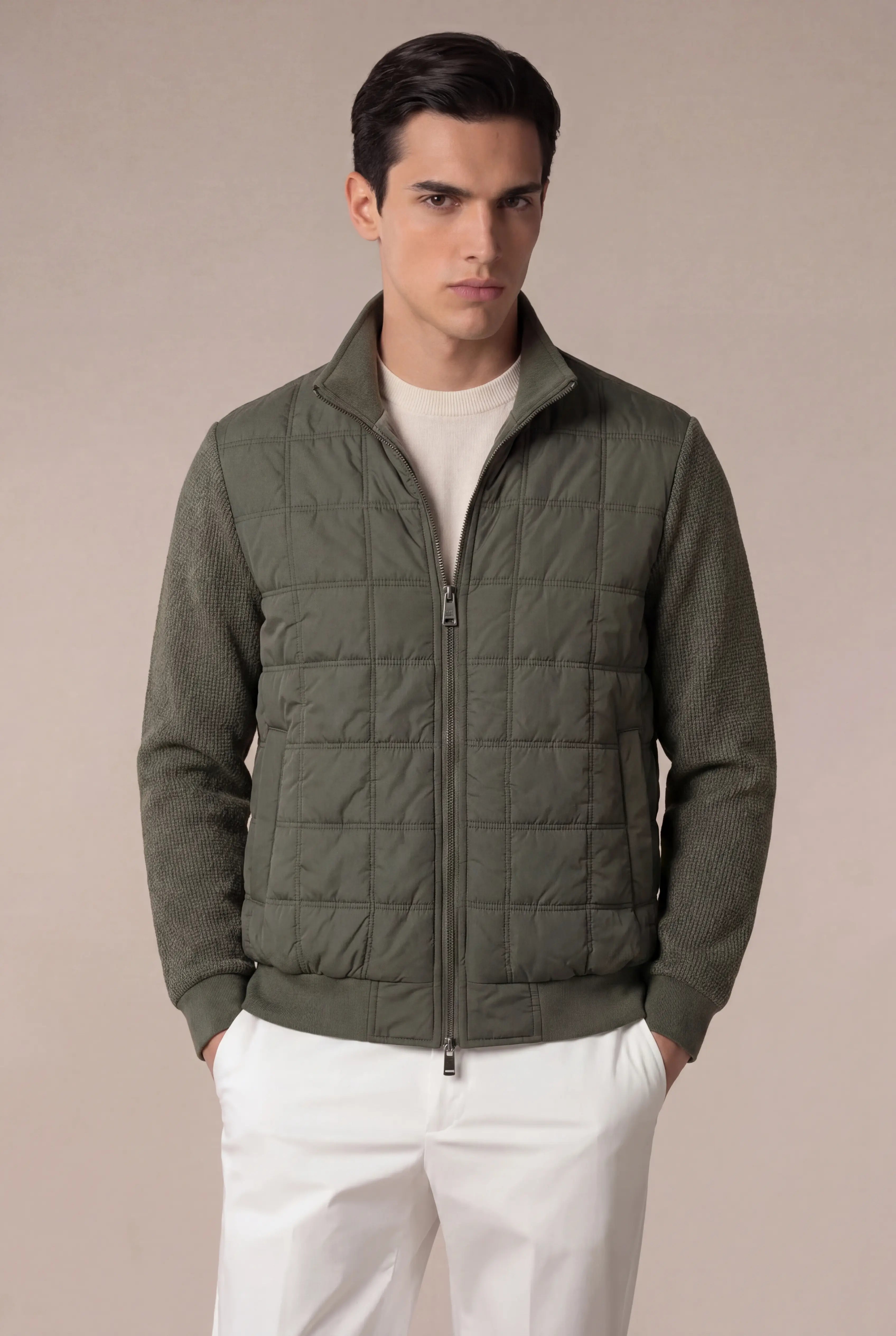 Grendaro Quilted Knit Jacket Olive Green