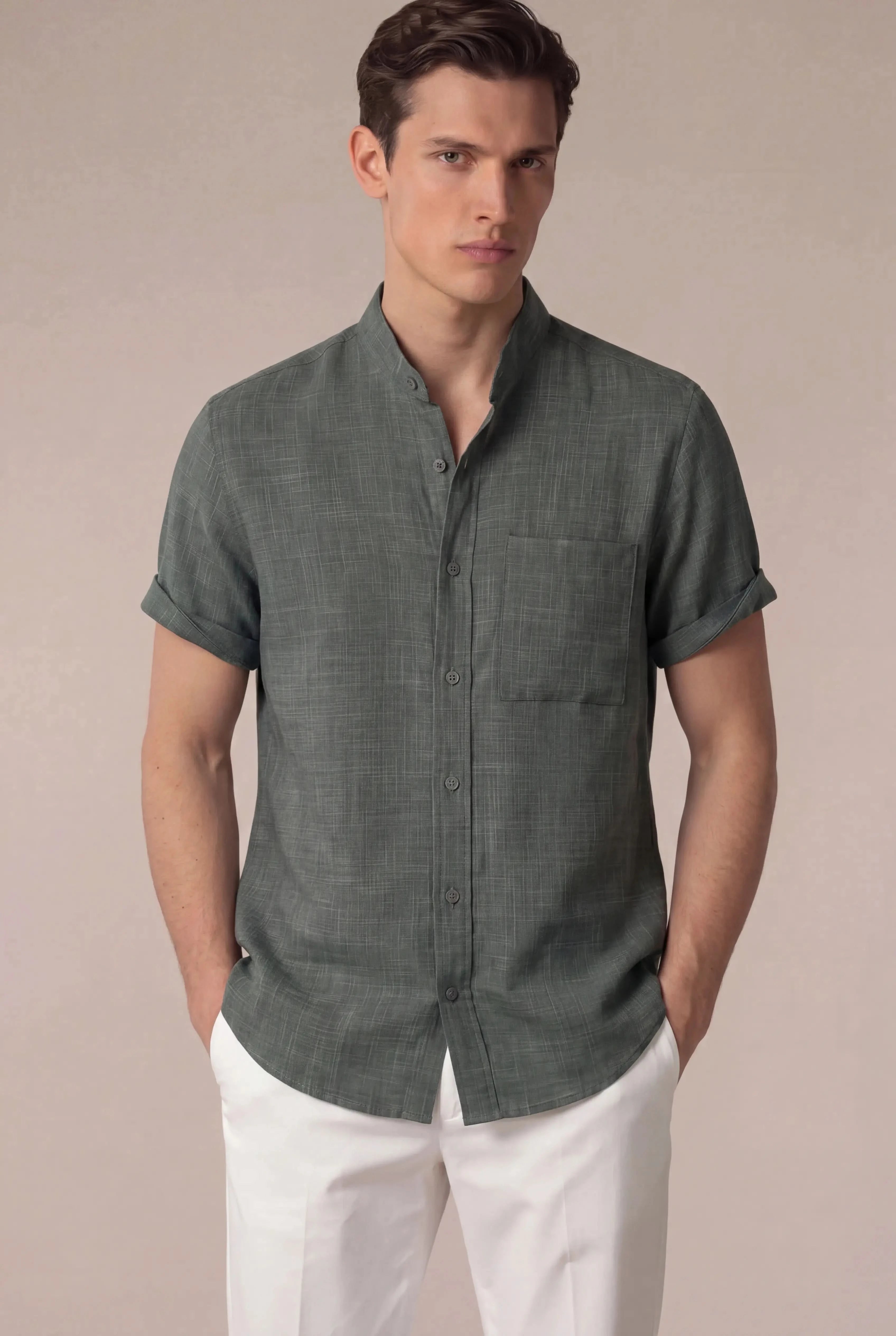 Brentelo Mandarin Shirt Gray
