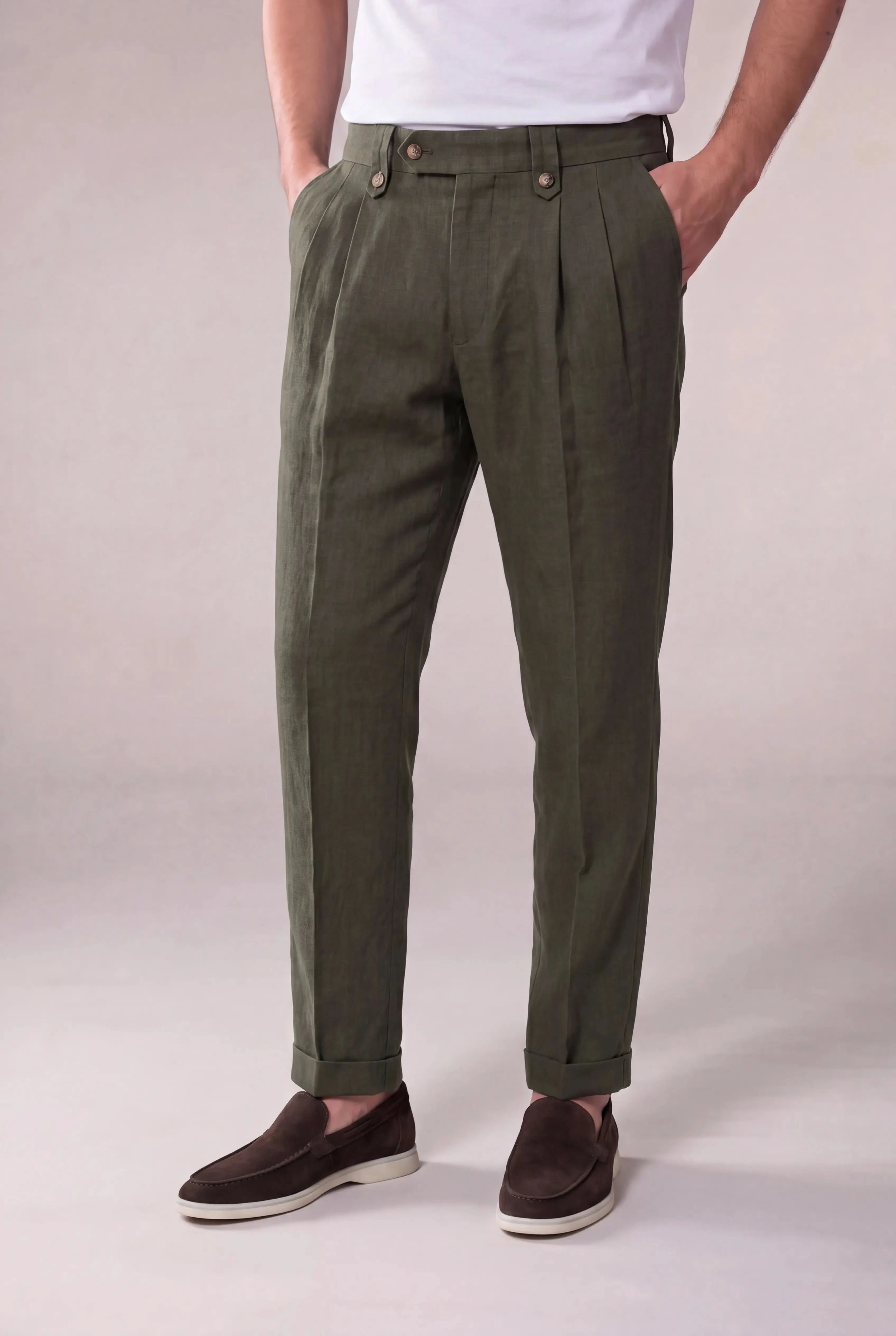Brescino Pleated Trousers Olive
