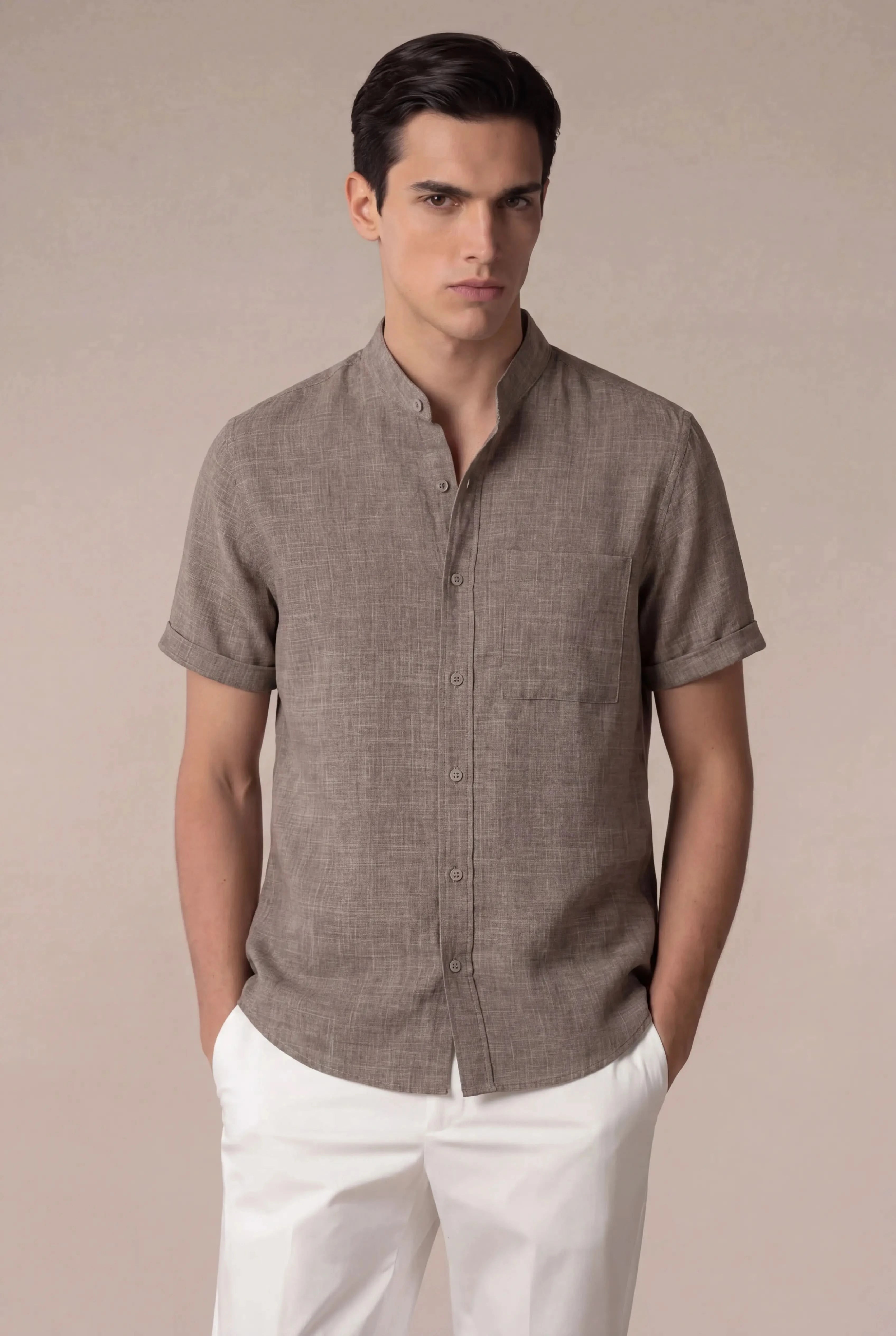 Brentelo Mandarin Shirt Brown
