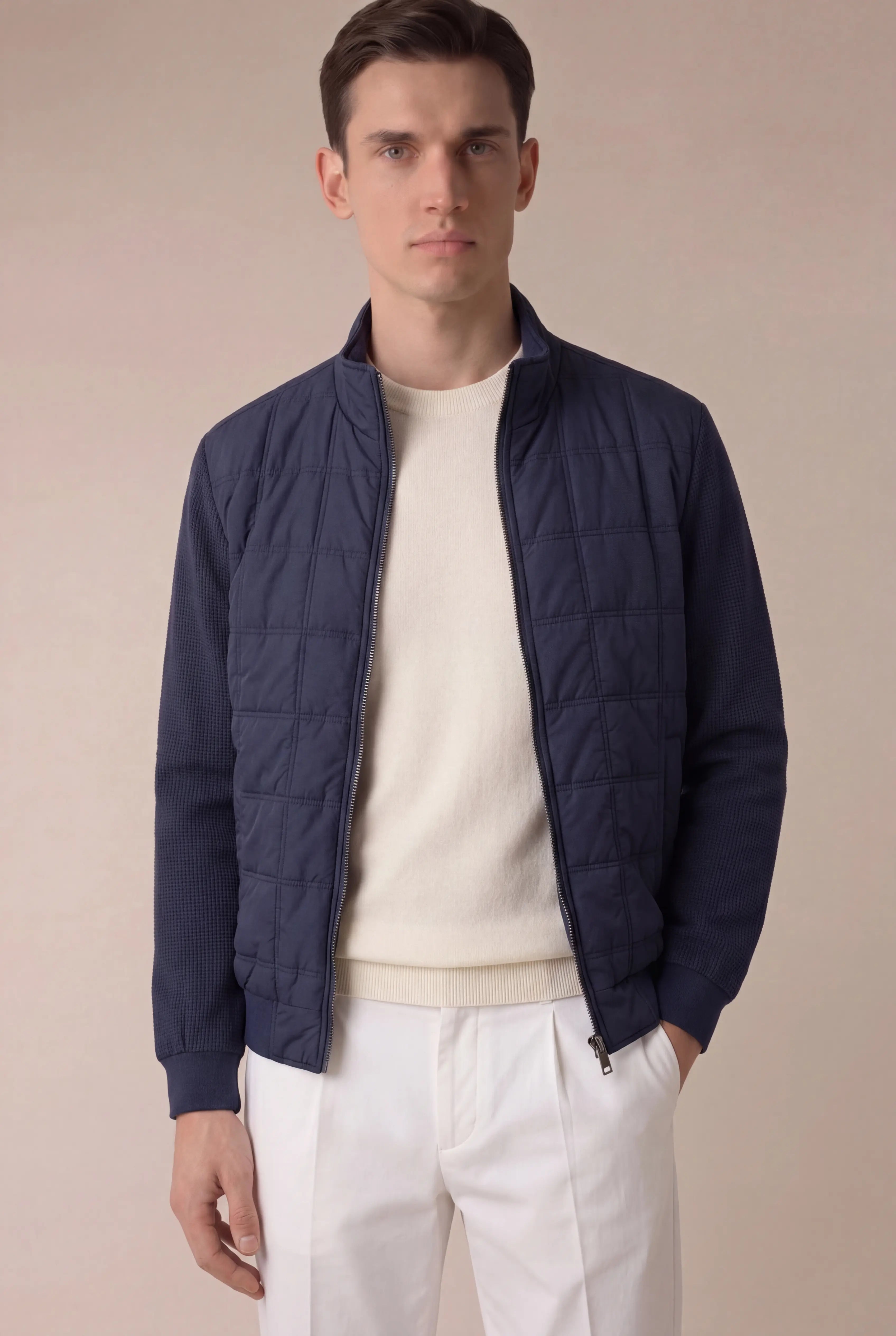 Grendaro Quilted Knit Jacket Navy
