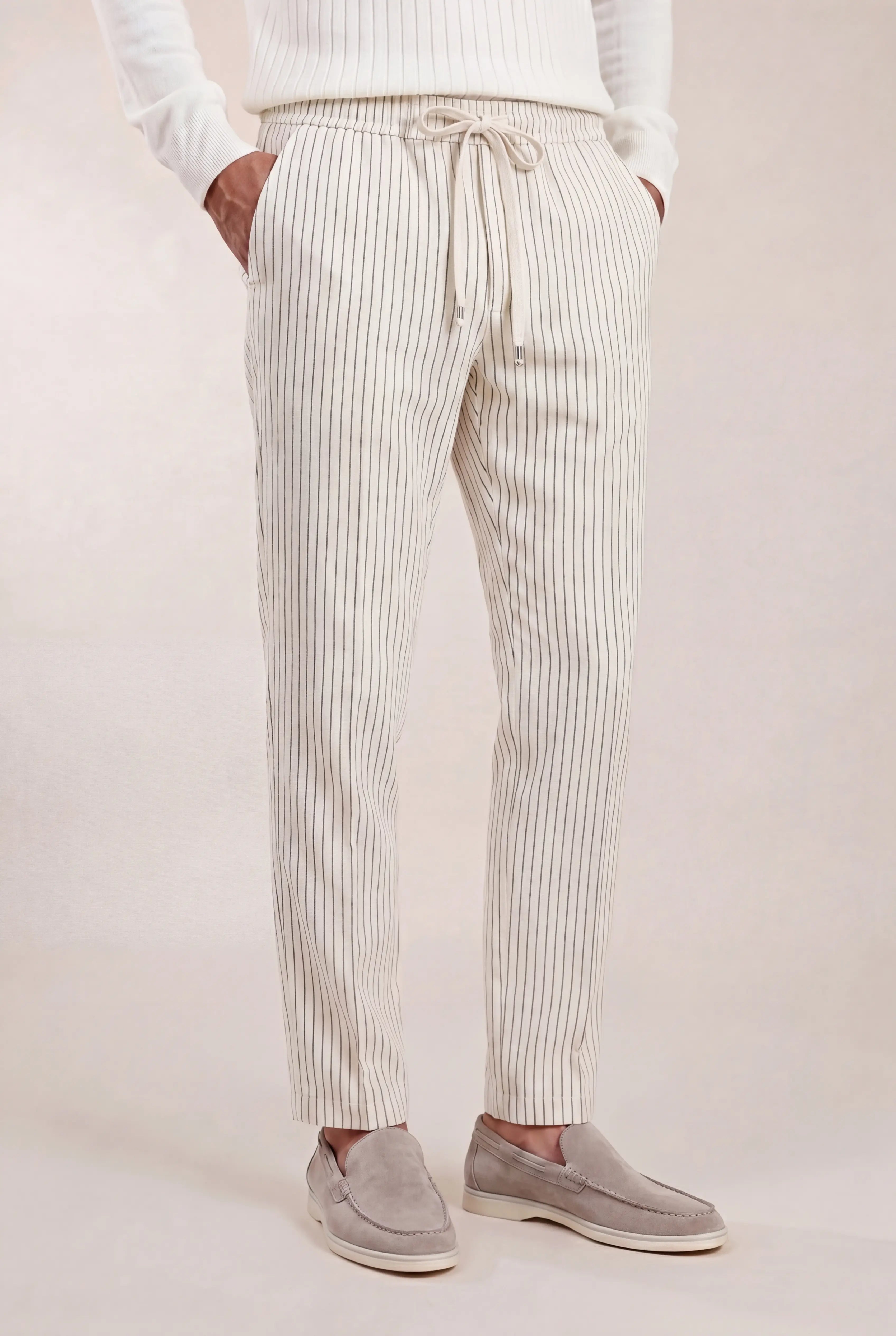 Nervino Striped Linen Trousers Beige