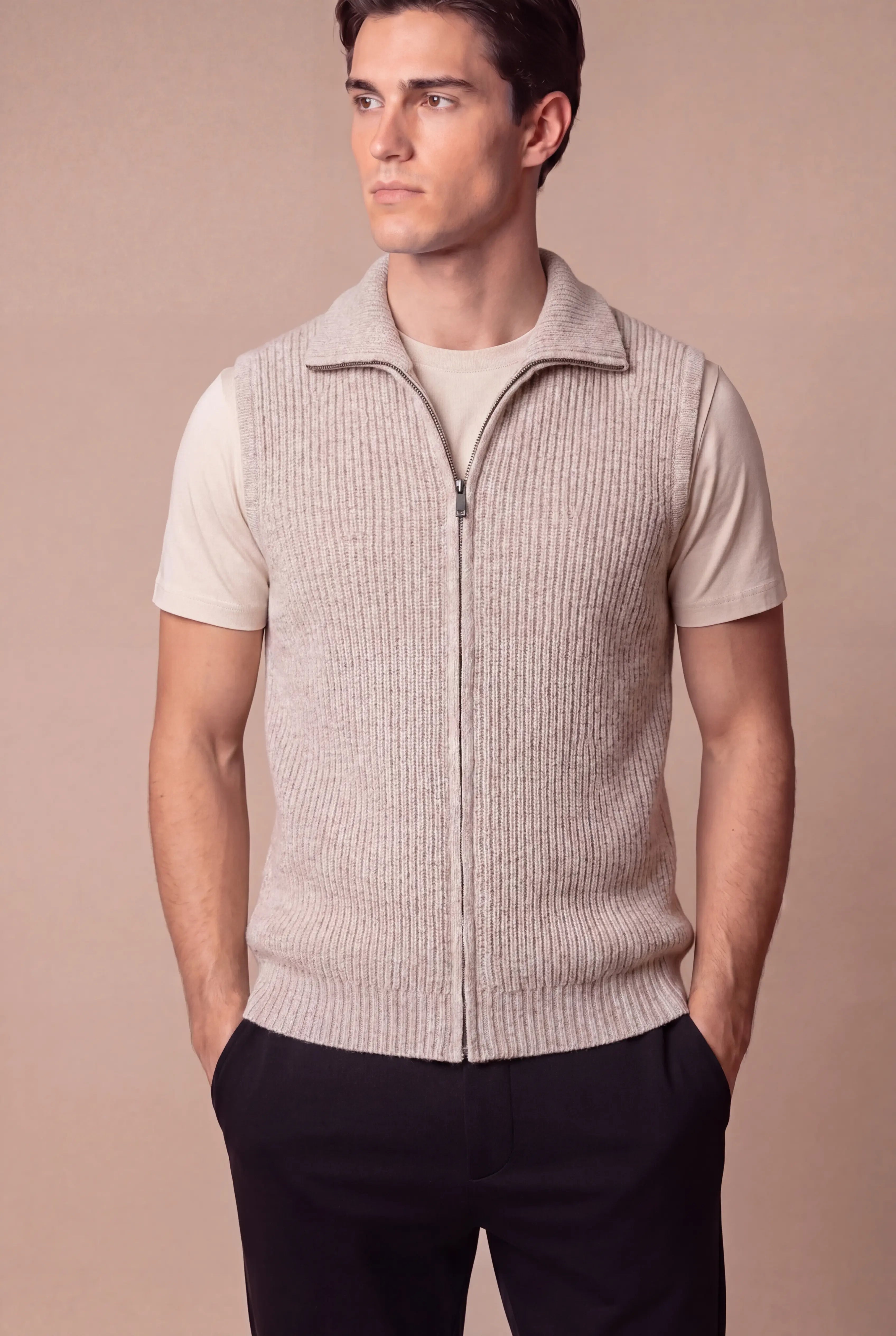Grendaro Merino Knit Vest Oatmeal