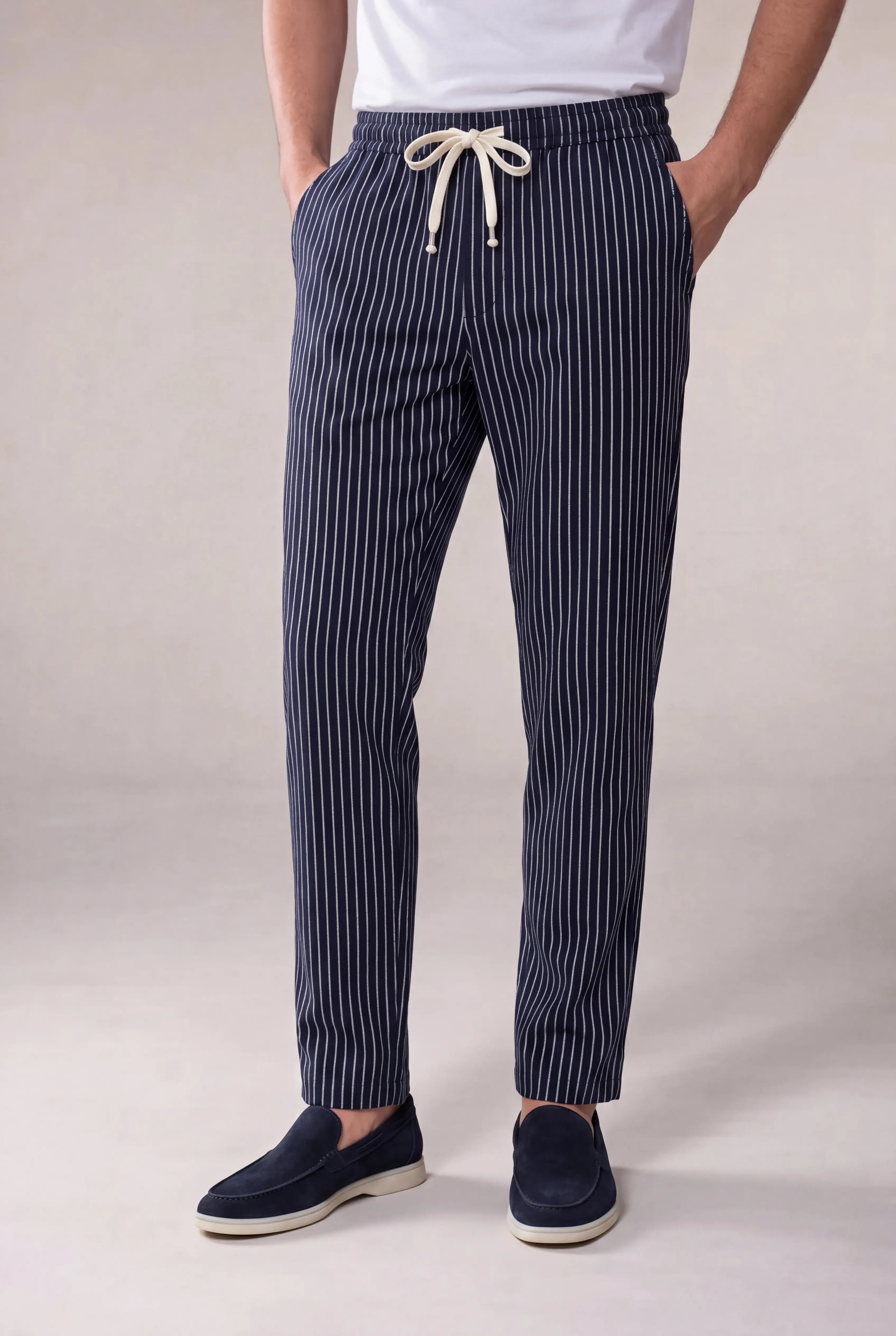 Nervino Striped Linen Trousers Navy