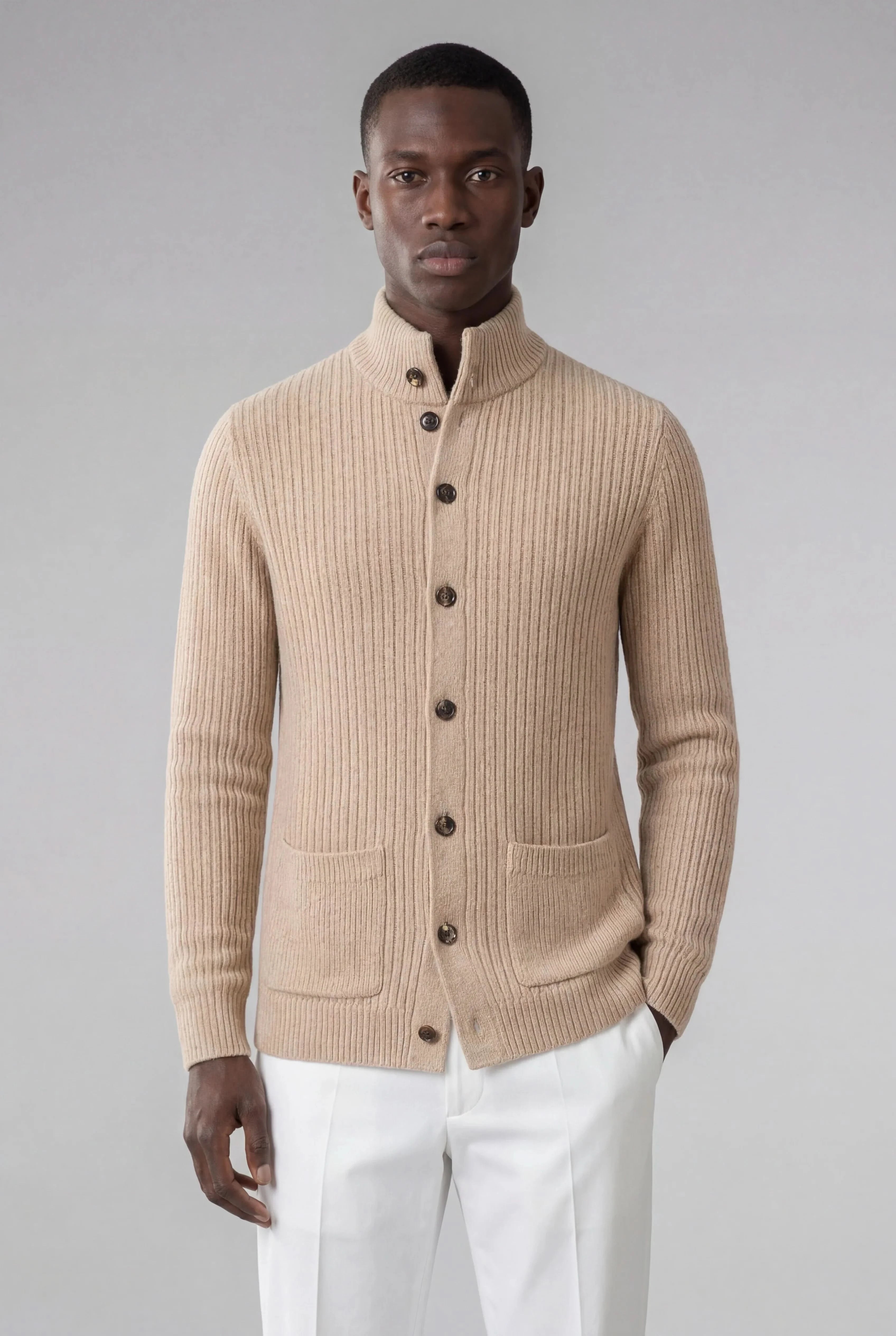 NOMBRE BEIGE RIBBED KNIT VEST