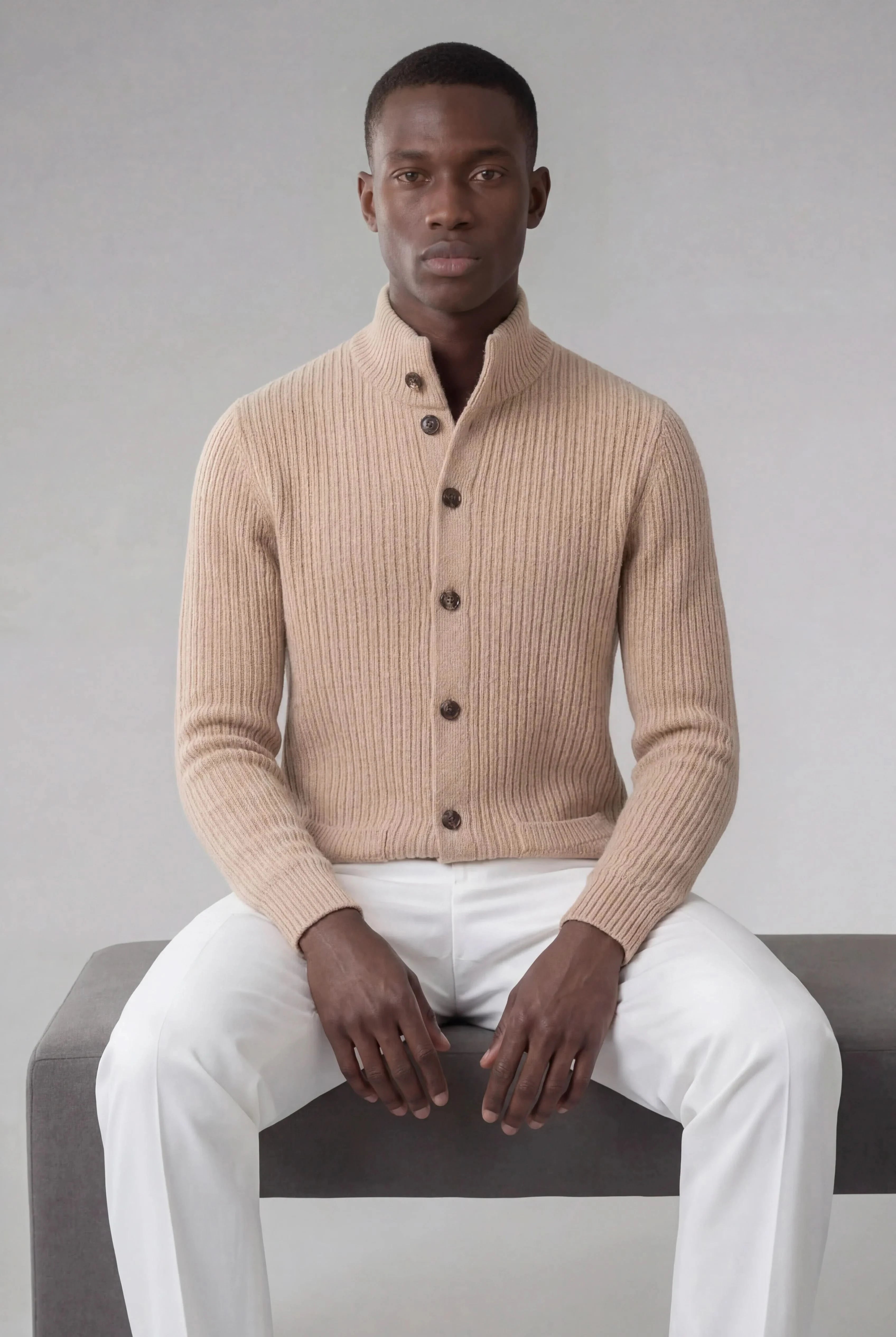NOMBRE BEIGE RIBBED KNIT VEST