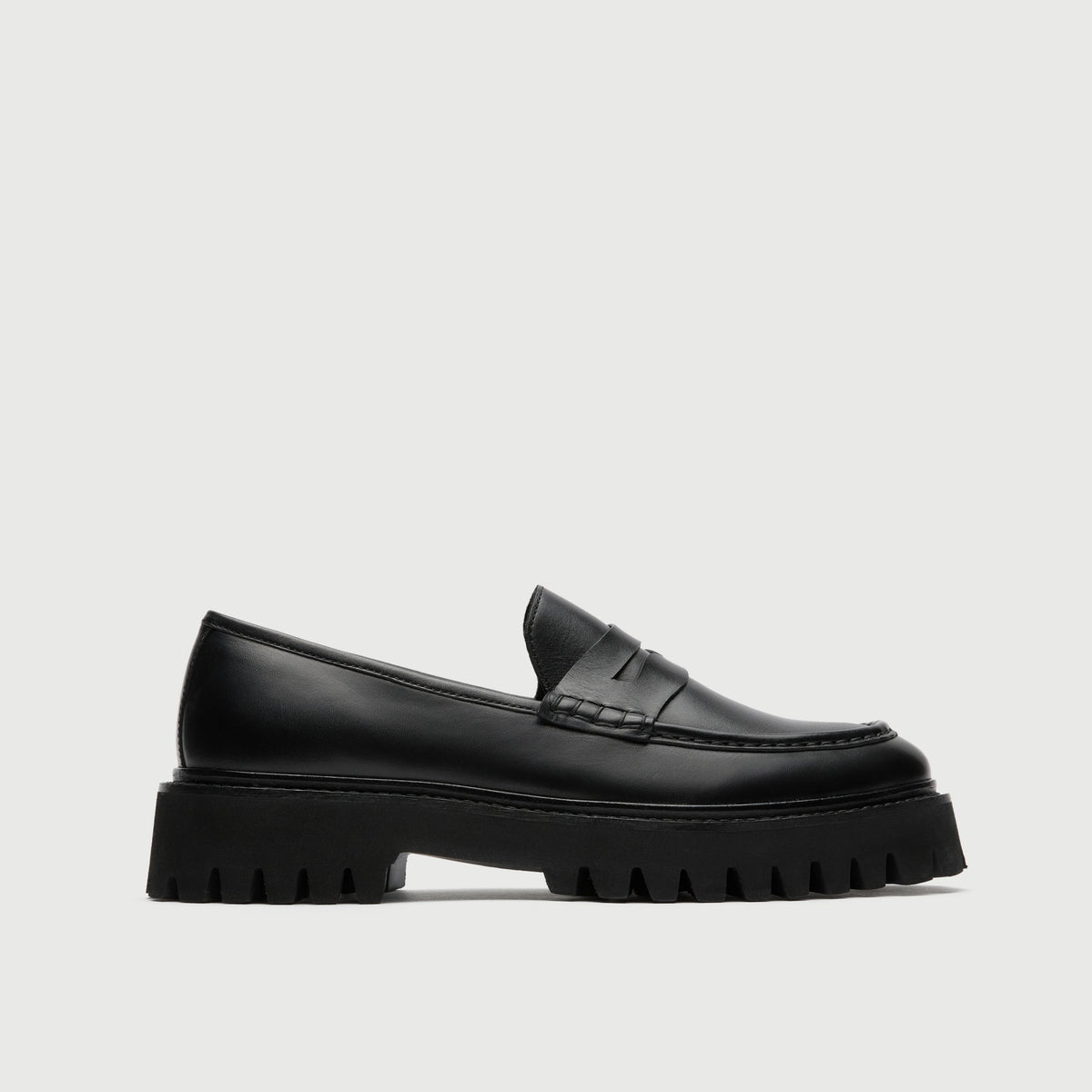 Black Leather Cleated Loafer
