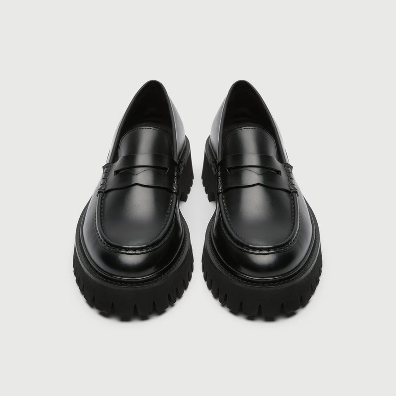 Black Leather Cleated Loafer