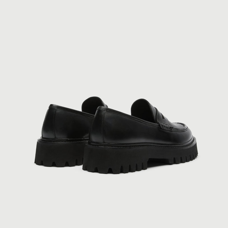 Black Leather Cleated Loafer
