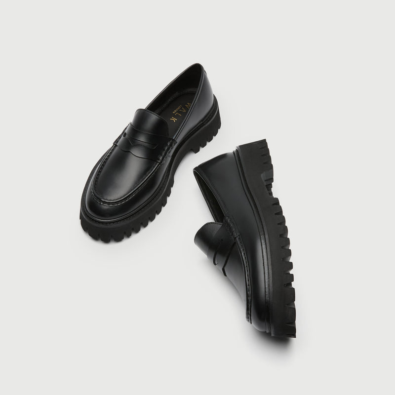 Black Leather Cleated Loafer