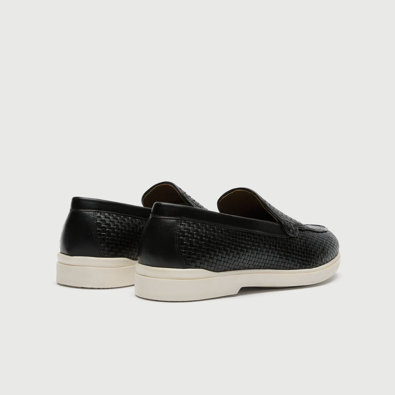 Black Woven Leather Slip On