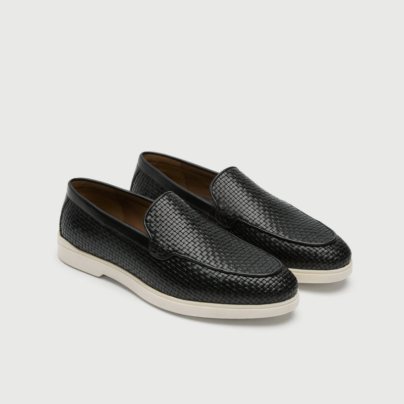 Black Woven Leather Slip On