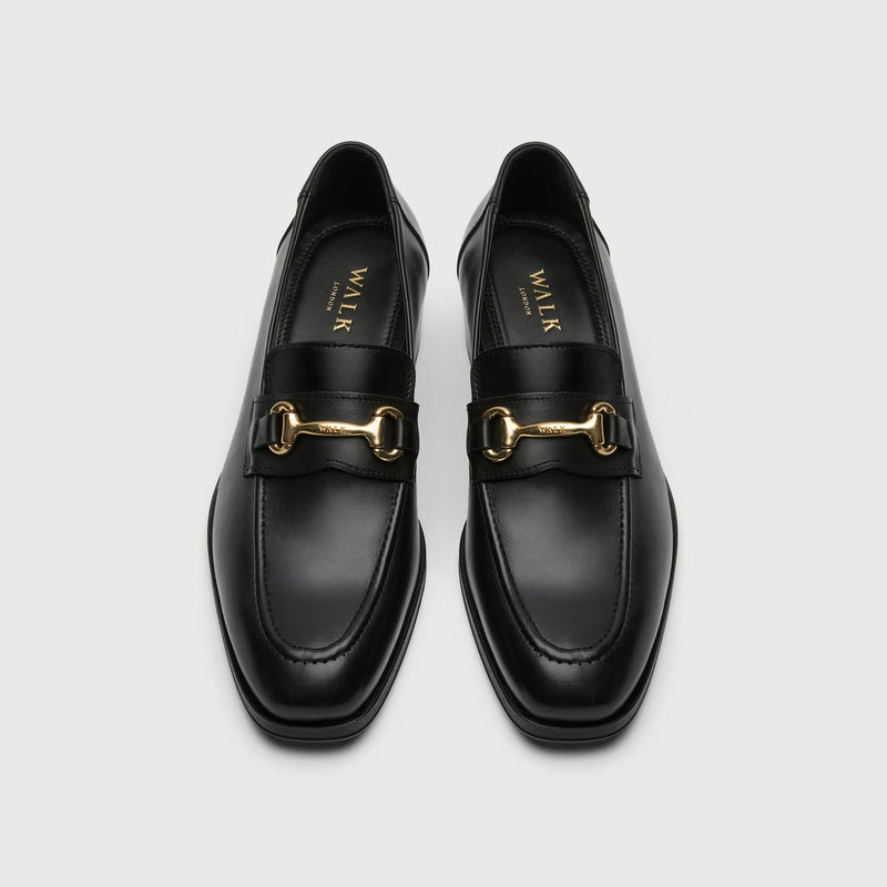Black Leather Cuban Heel Trim Loafer