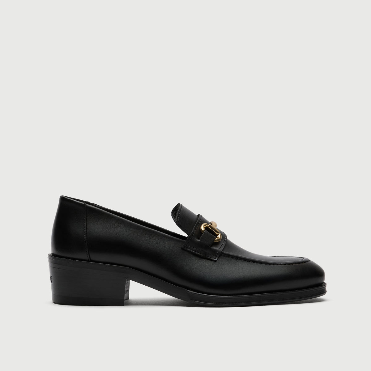 Black Leather Cuban Heel Trim Loafer
