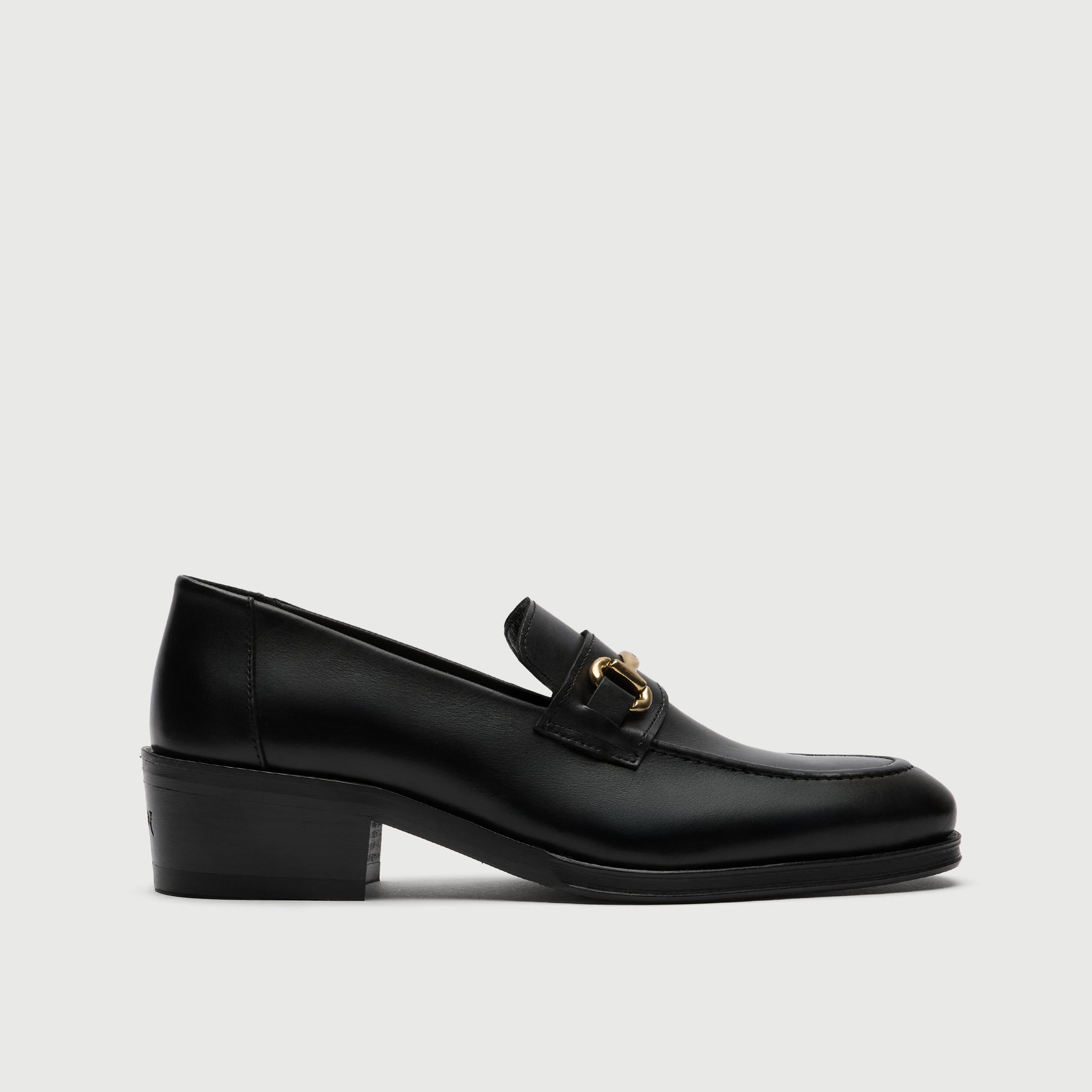 Black Leather Cuban Heel Trim Loafer