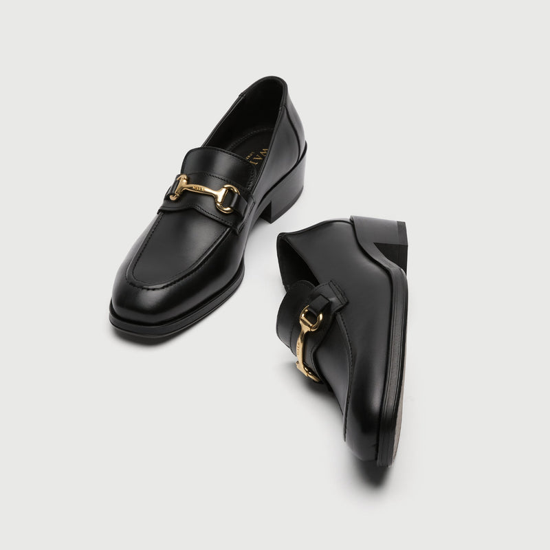 Black Leather Cuban Heel Trim Loafer