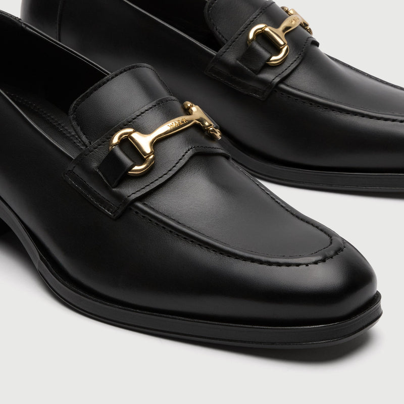 Black Leather Cuban Heel Trim Loafer