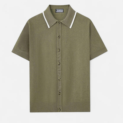 The Gentleman’s Brand | Retro Knit Polo – Men’s Button-Up Short Sleeve Shirt with Contrast Collar Trim