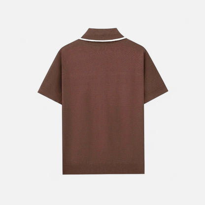 The Gentleman’s Brand | Retro Knit Polo – Men’s Button-Up Short Sleeve Shirt with Contrast Collar Trim